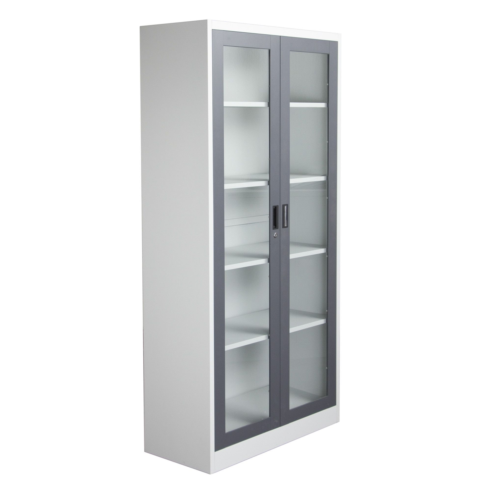 2 Door Bookcase With 5 Shelves In Dark Grey/off White, Diamond Throughout Trendy White Bookcases With Doors (View 11 of 15)