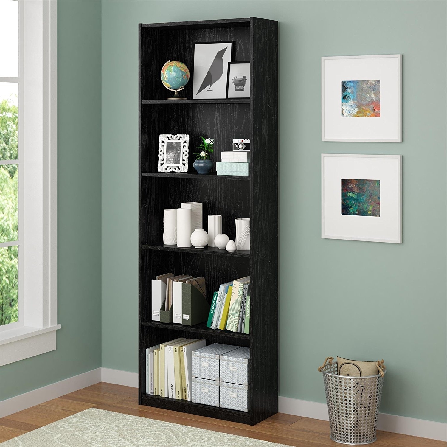 Ameriwood 5 Shelf Bookcases For Fashionable Amazon: Ameriwood 5 Shelf Adjustable Bookcase, Set Of 2, Black (Photo 3 of 15)