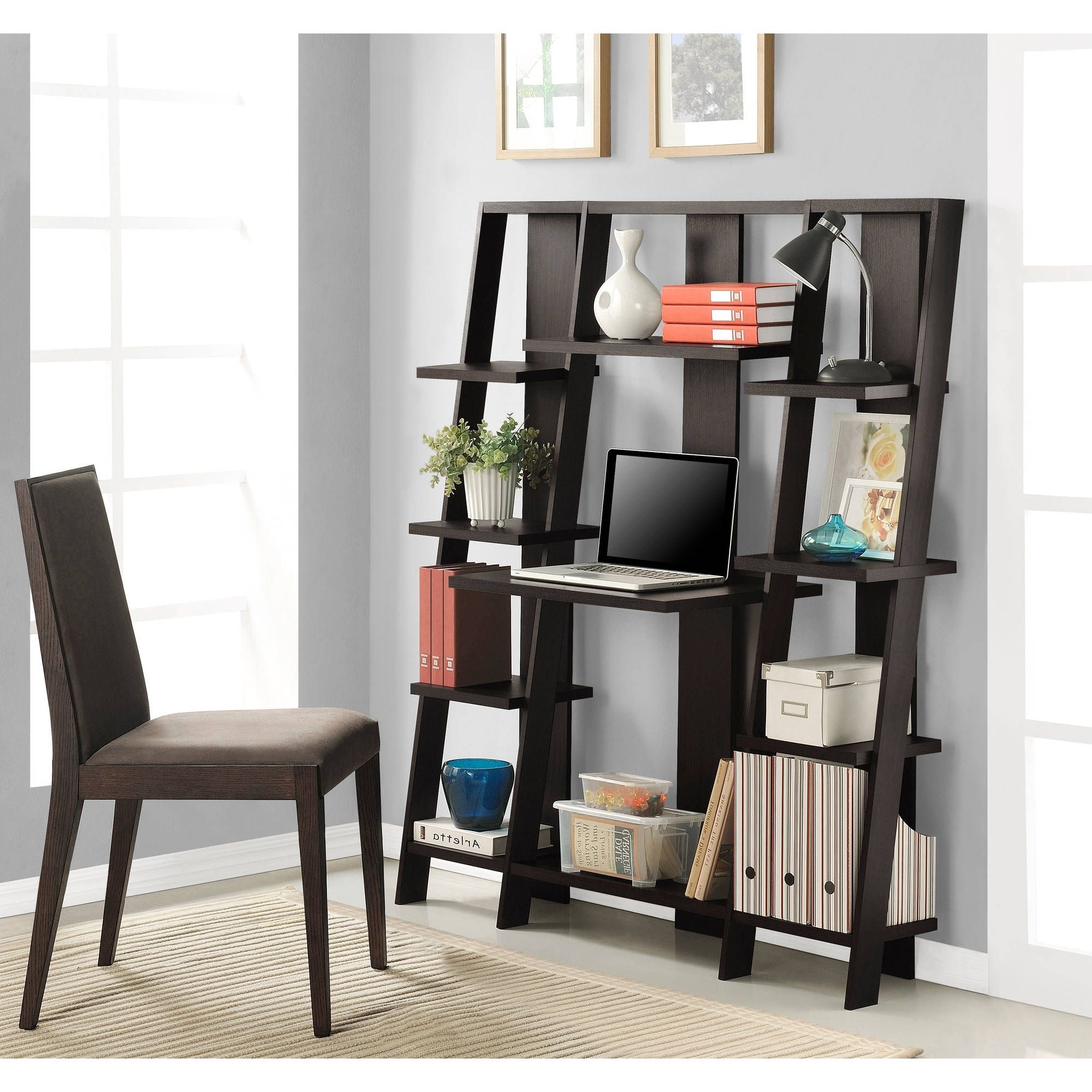 Ameriwood Home Gradient Ladder Desk/bookcase, Espresso – Walmart Intended For Latest Desk With Matching Bookcases (View 1 of 15)