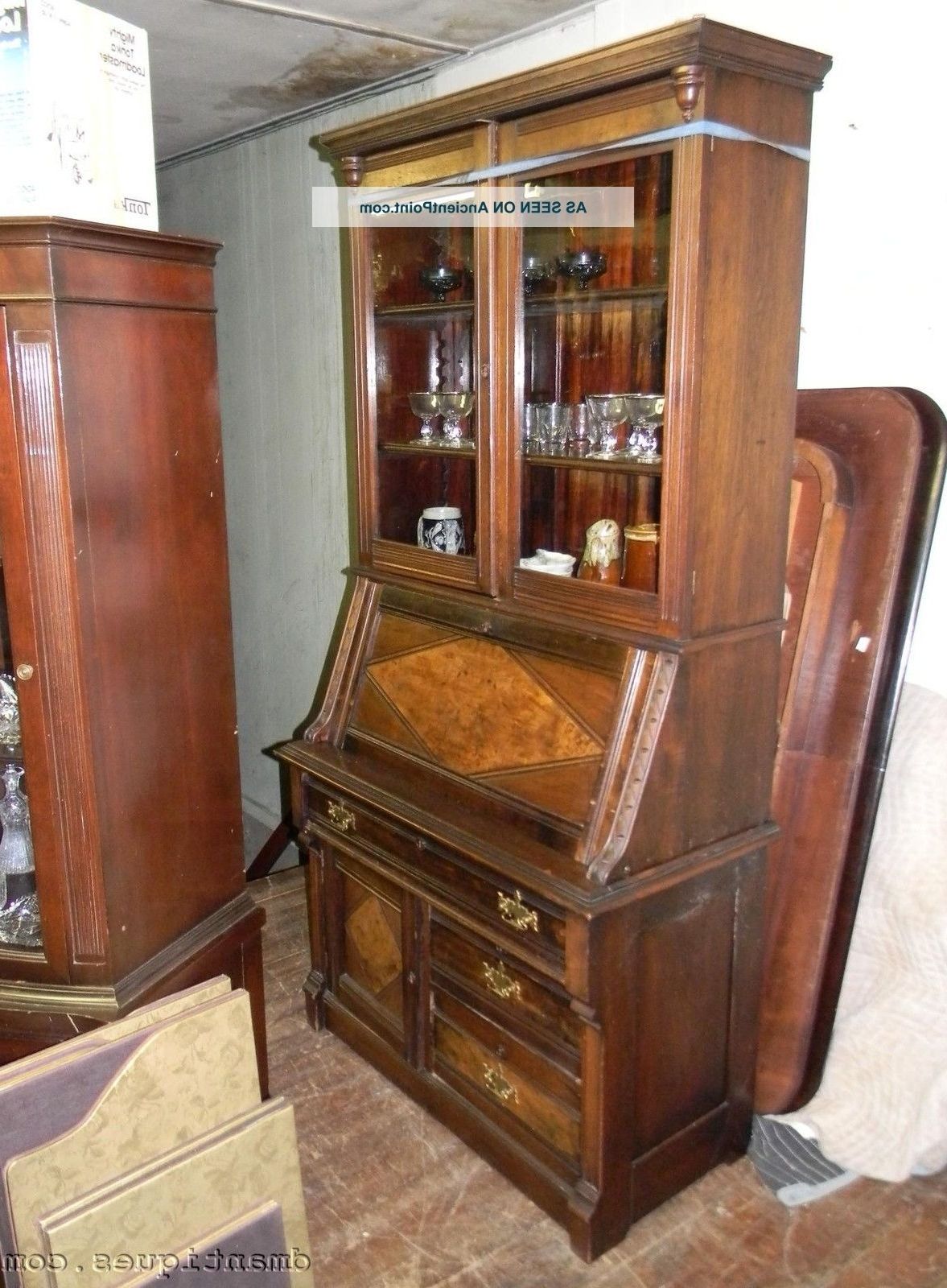 Antique Drop Front Secretary Desk With Bookcases Within 2017 Antique C S Walnut Mahogany Slant Front Secretary Desk With (View 13 of 15)