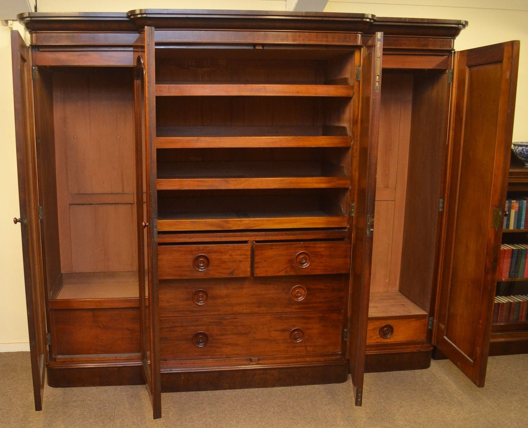 Breakfront Victorian Mahogany Wardrobe C1870 In From Quayside Antiques Throughout Preferred Victorian Mahogany Breakfront Wardrobes (View 1 of 15)