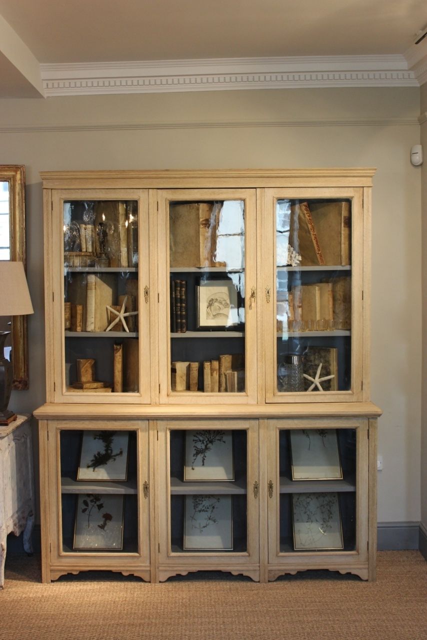 Circa 1900/1920s Bleached Oak Glazed Bookcase / Display Cabinet With Regard To Recent Oak Glazed Bookcases (View 12 of 15)