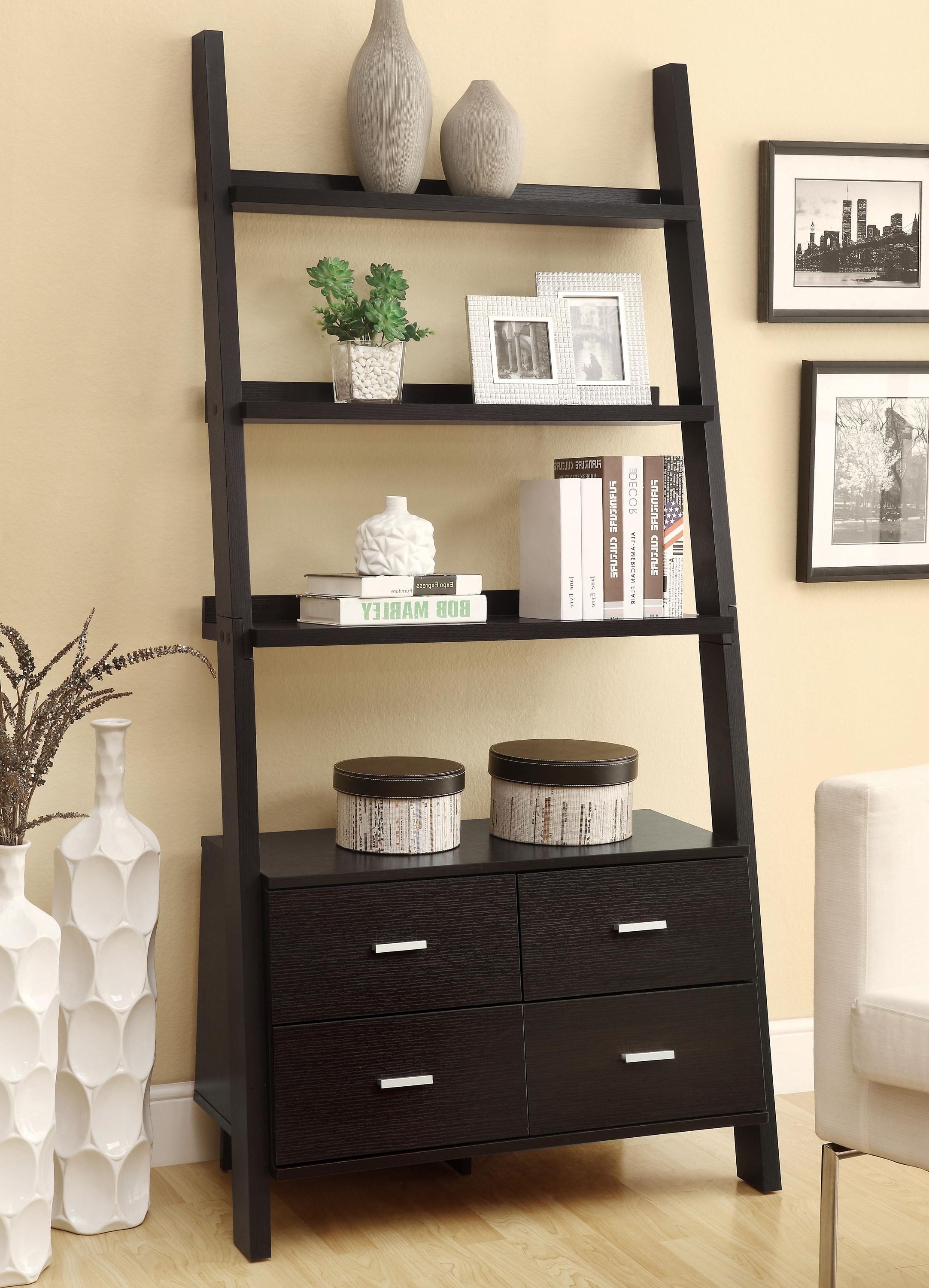 Coaster Bookcases 800319 Leaning Ladder Bookshelf With 2 Drawers With Latest Coaster Bookcases (View 10 of 15)
