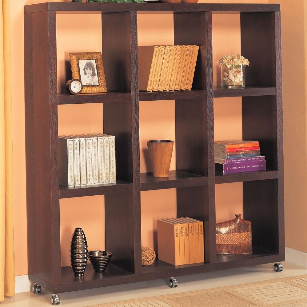 Coaster Cappuccino Contemporary Cube Bookshelf With Casters 800083 Within Popular Coaster Bookcases (View 9 of 15)