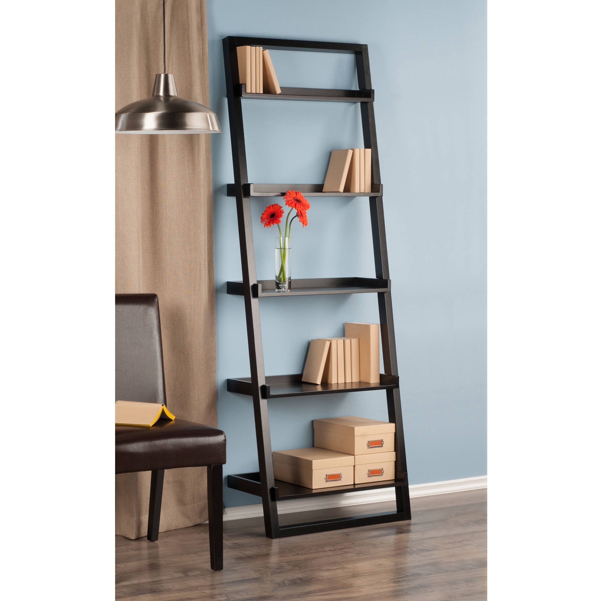 Crate And Barrel Leaning Bookcases Intended For Recent Leaning Wall 5 Shelf Bookcase, Black – Walmart (Photo 10 of 15)