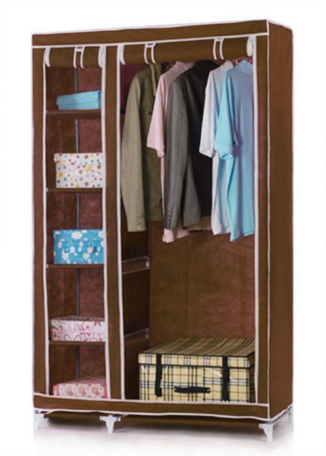Double Canvas Wardrobes Rail Clothes Storage Inside Newest Vinsani Double Canvas Wardrobe Clothes Cupboard Storage W110cm X (View 7 of 15)