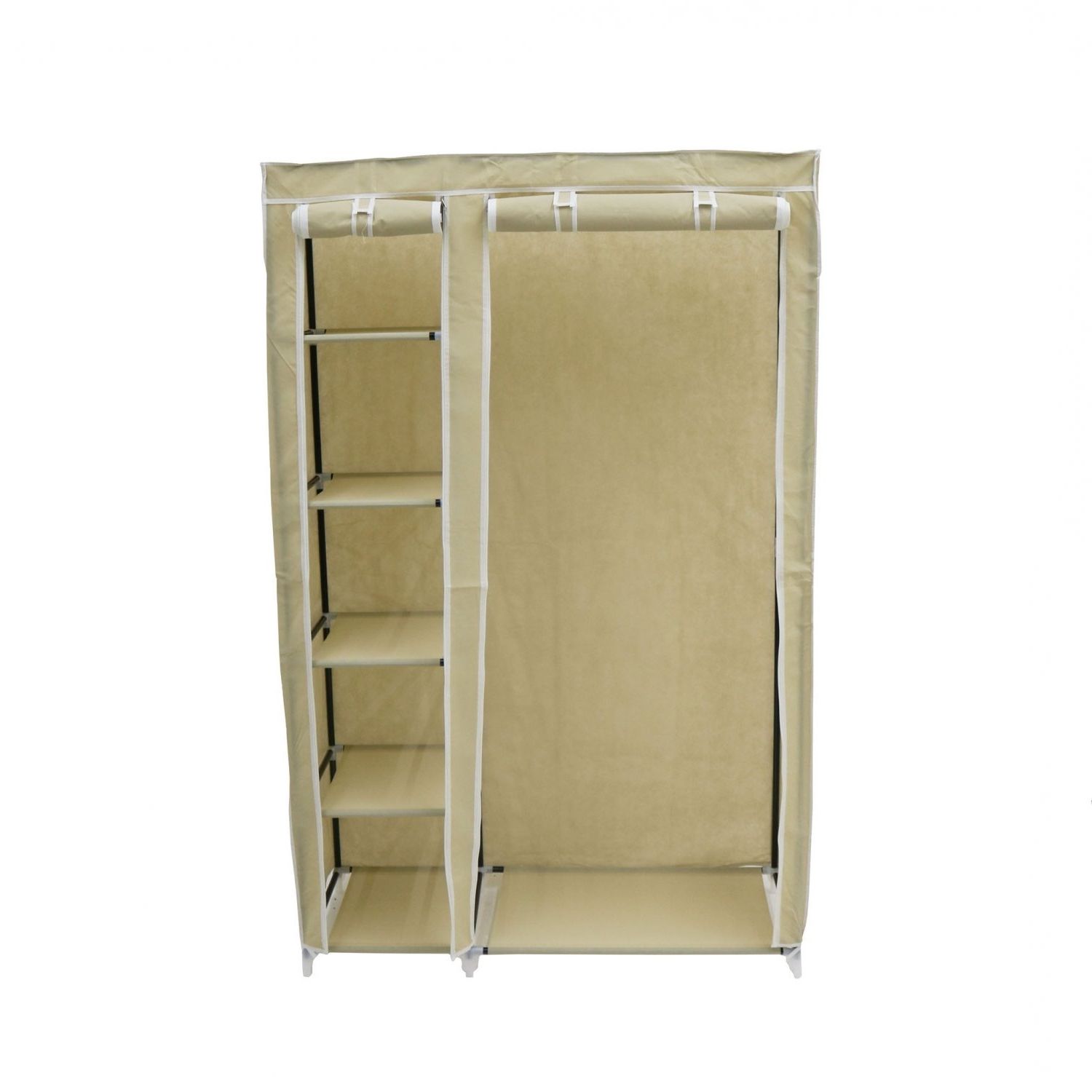 Double Cream Canvas Wardrobe Clothes Rail Hanging Storage Closet In Best And Newest Double Clothes Rail Wardrobes (View 5 of 15)