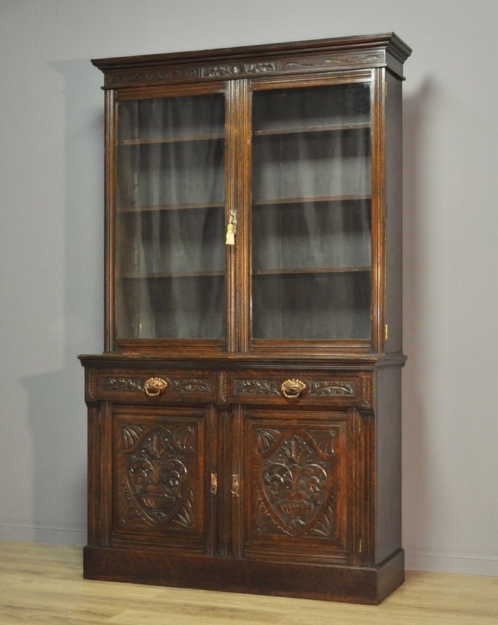 Famous Attractive Large Tall Antique Victorian Carved Oak Glazed Door Intended For Oak Glazed Bookcases (View 11 of 15)
