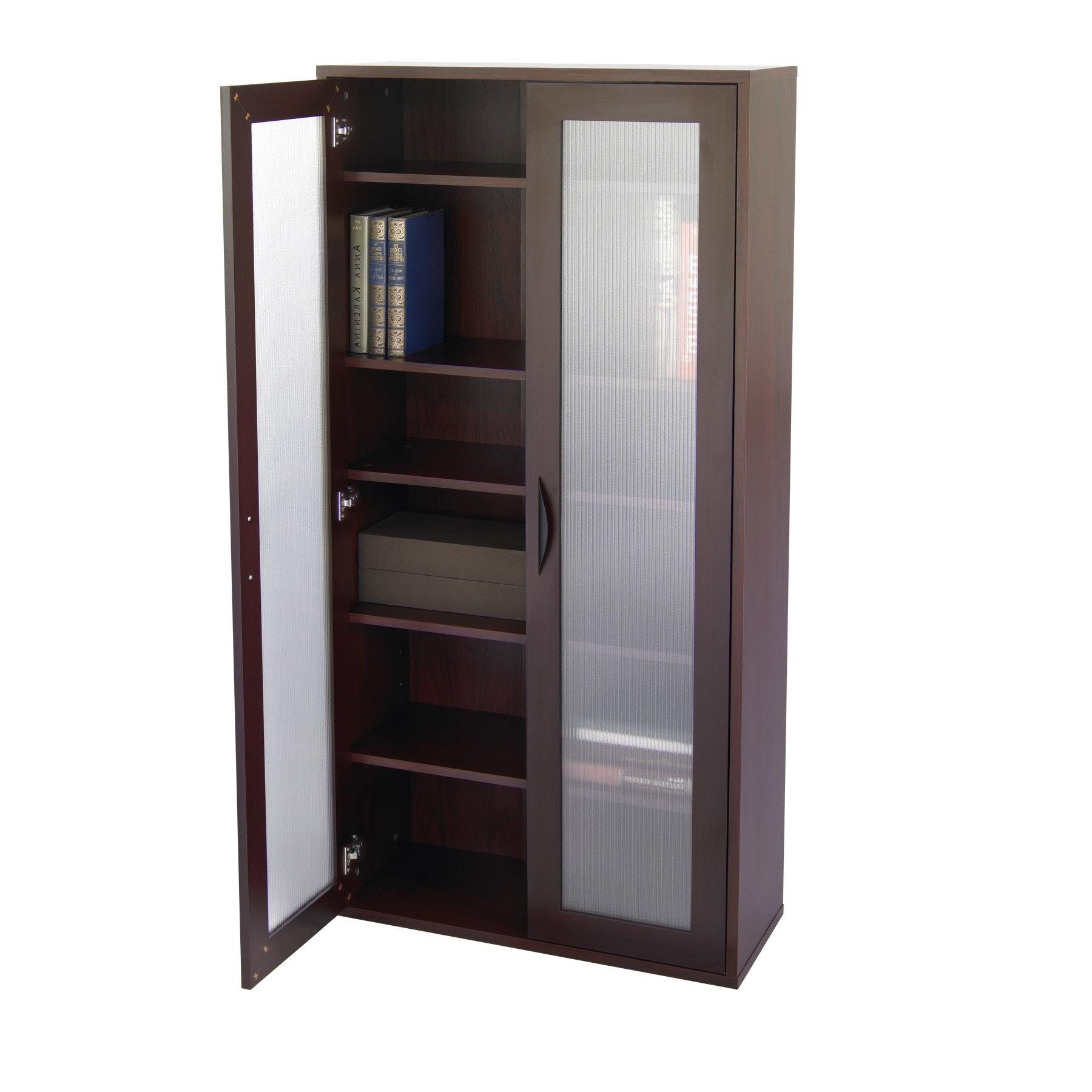 Famous White Bookcases With Glass Doors Within Storage Bookcase With Glass Doors Tall – Mahogany (View 8 of 15)