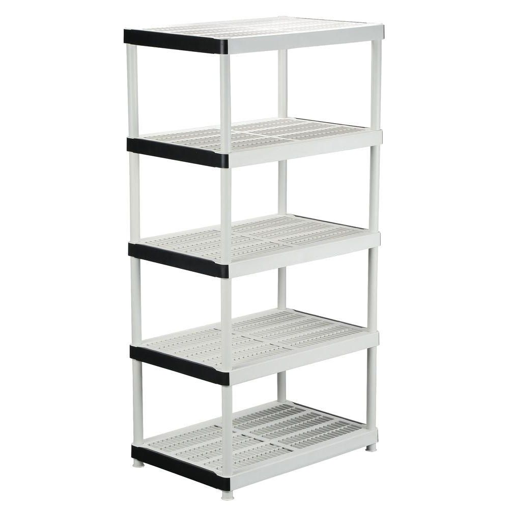 Free Standing White Shelves Intended For Most Current Hdx 72 In. H X 36 In. W X 24 In. D 5 Shelf Plastic Ventilated (Photo 1 of 15)