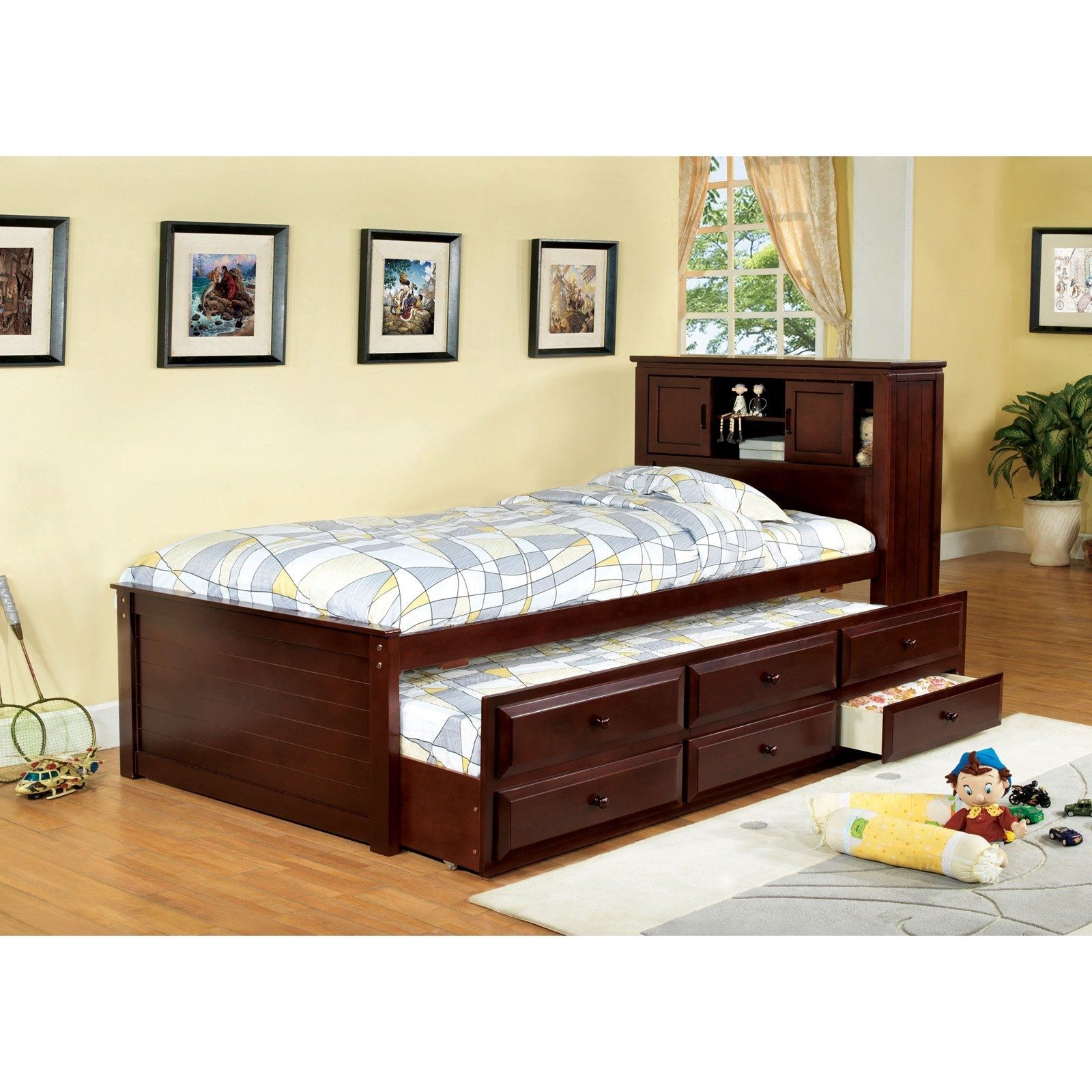 Furniture Of America Brighton Twin Bookcase Headboard Storage Bed Regarding Favorite Storage Bed With Bookcases Headboard (View 7 of 15)