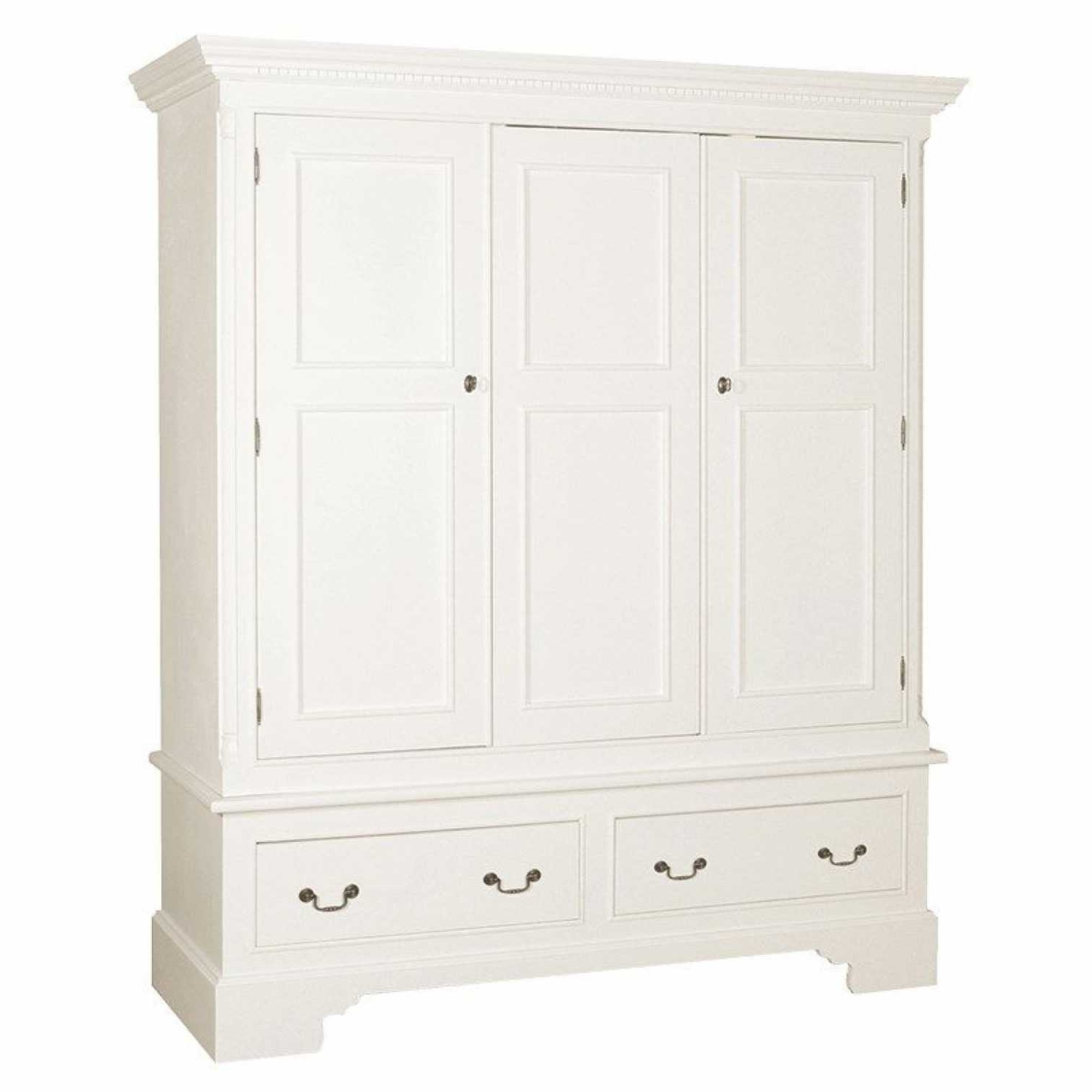 Georgian Shabby Chic White Painted Triple 3 Door 2 Drawer Wardrobe In Recent 3 Door White Wardrobes (View 8 of 15)