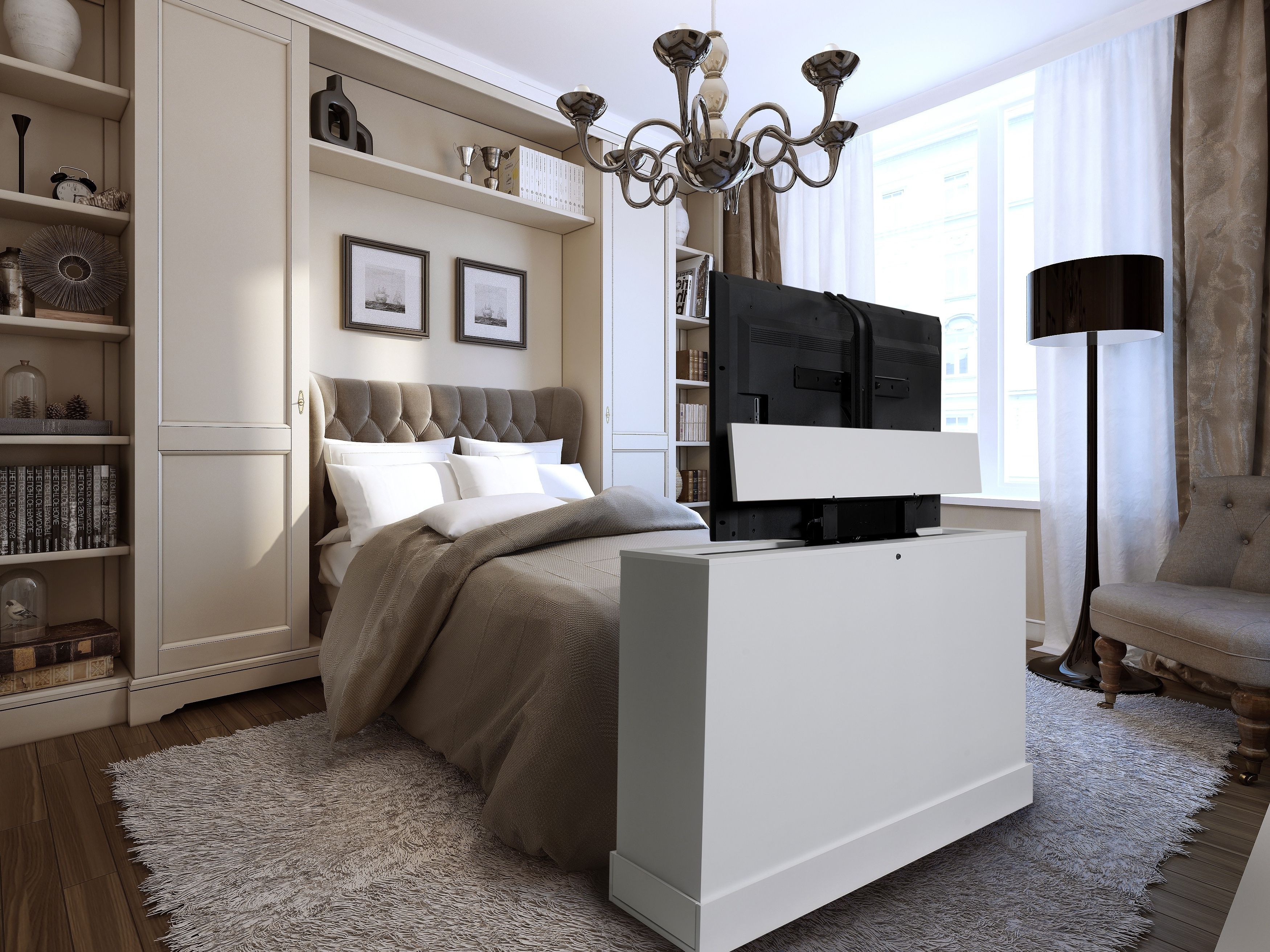 Hidden Tv Units For Trendy Azura 360 Degree Swivel In White Finish – Tvliftcabinet (View 12 of 15)