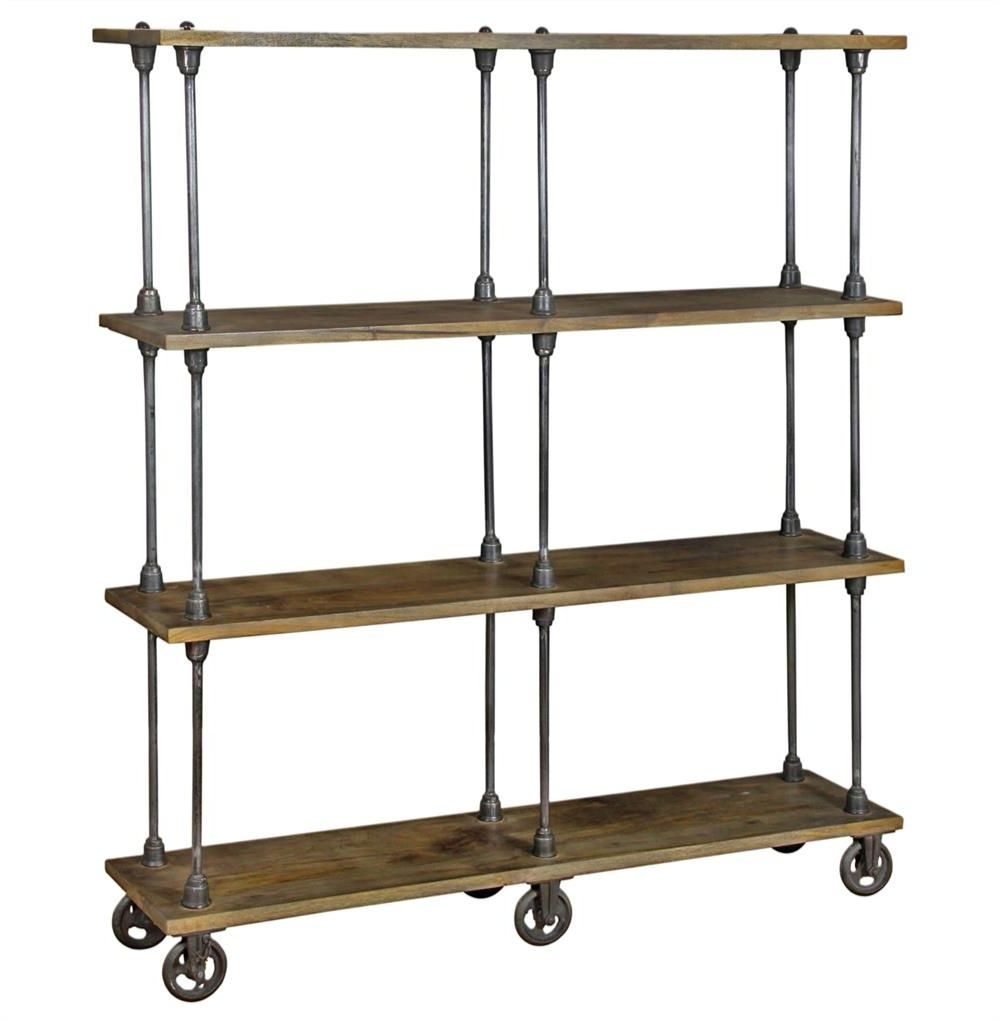 Industrial Bookcases With Well Liked Roland Industrial Loft Weathered Oak 4 Shelf Rolling Bookcase (View 7 of 15)
