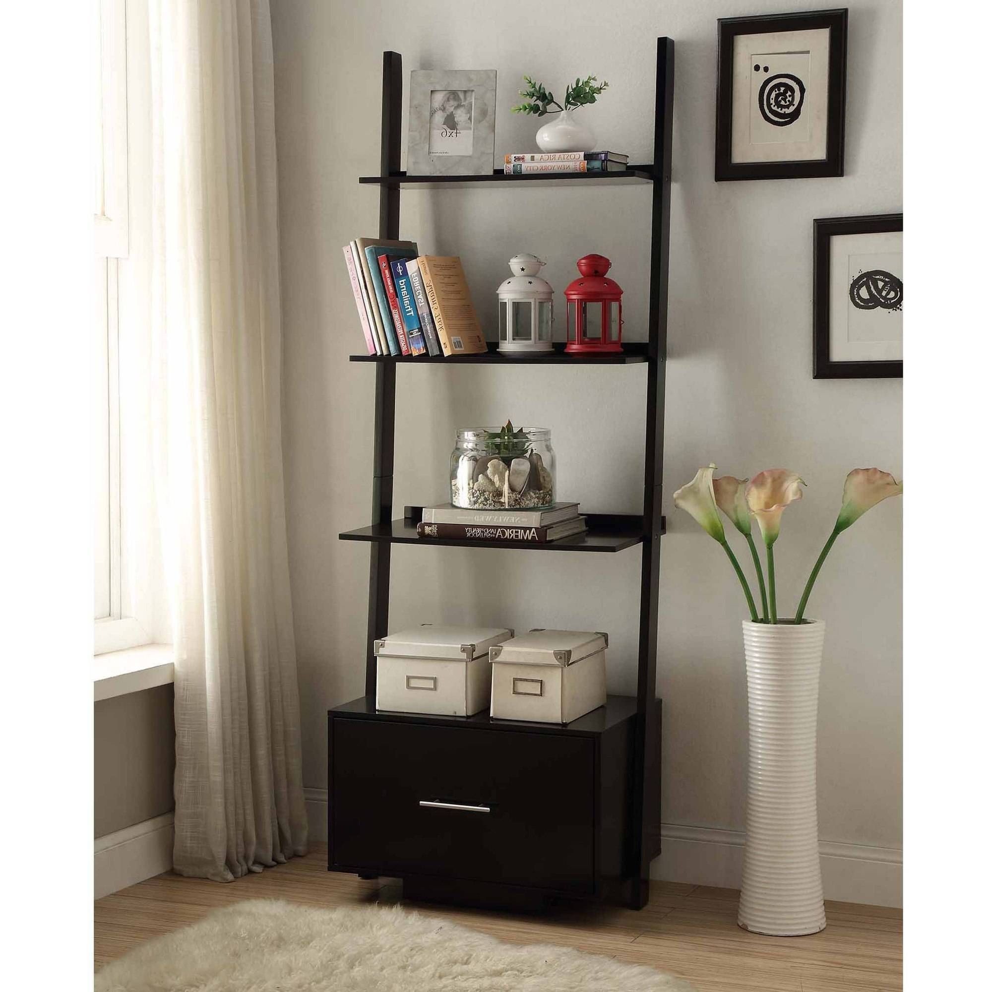 Ladder Bookcases With Drawers Within Fashionable Convenience Concepts American Heritage Ladder Bookcase With File (View 9 of 15)