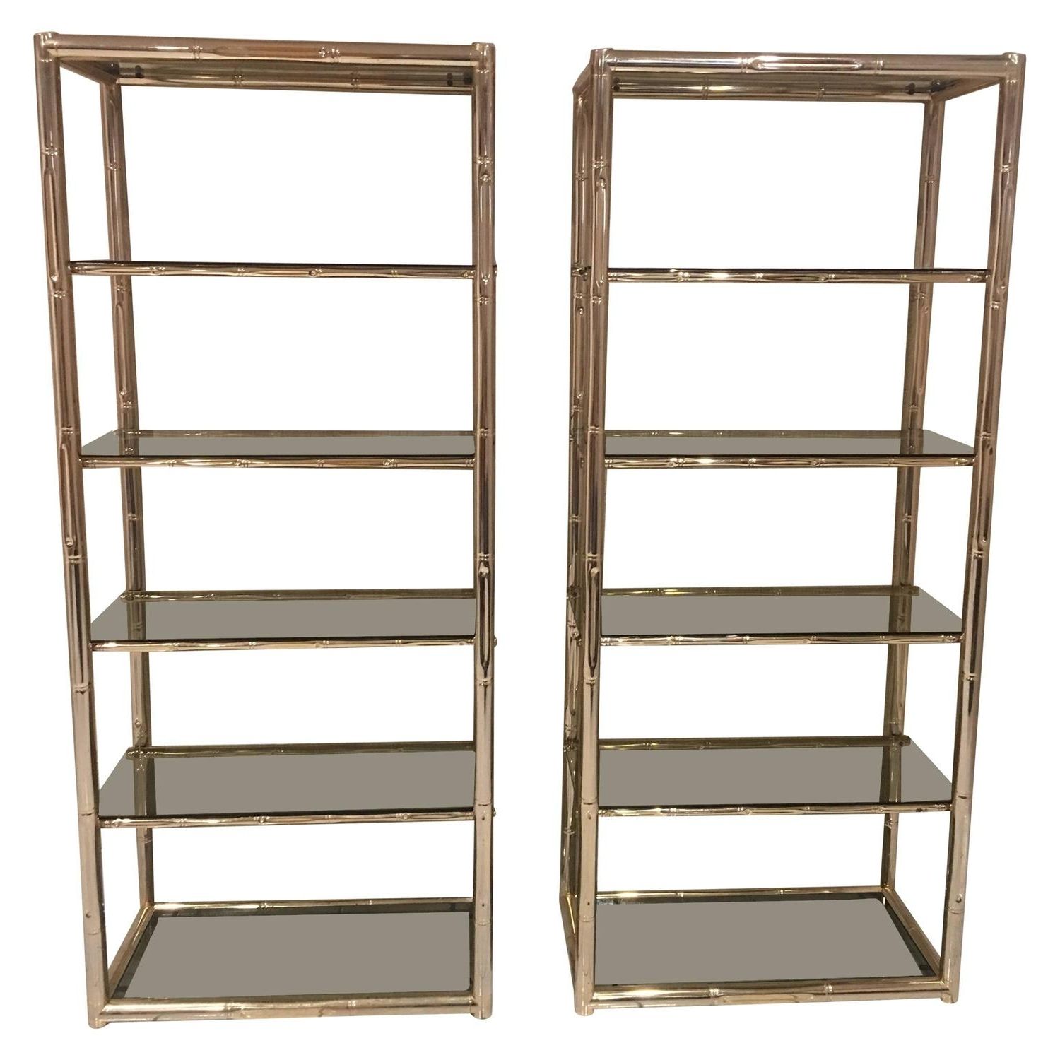 Latest Pair Of Gilded Bamboo Metal, Pyramid Shape Bookcases With Glass Within Brass Bookcases (View 5 of 15)