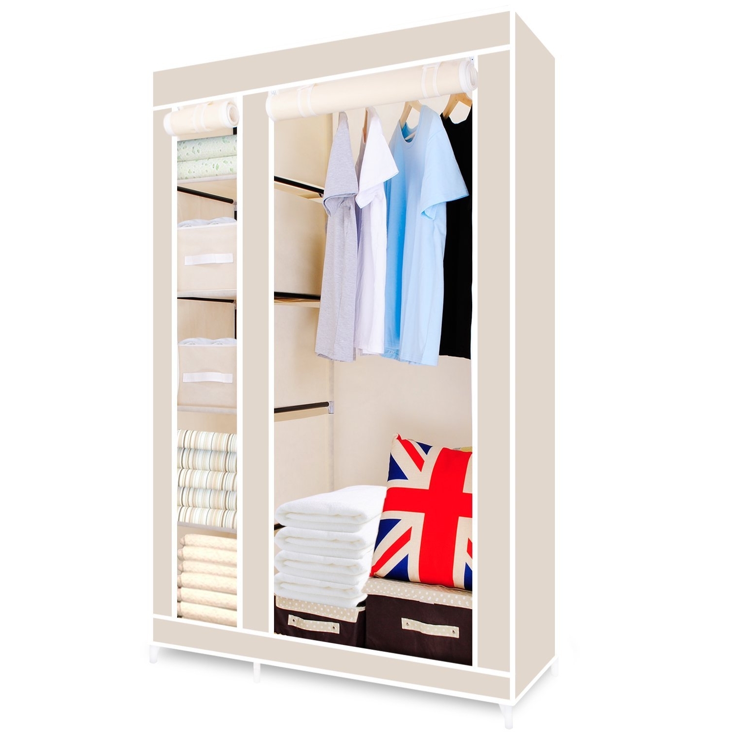 Most Recently Released Double Black Covered Tidy Rail Wardrobes Regarding Hst Mall Double Canvas Wardrobe Cupboard Clothes Storage Solution (Photo 6 of 15)