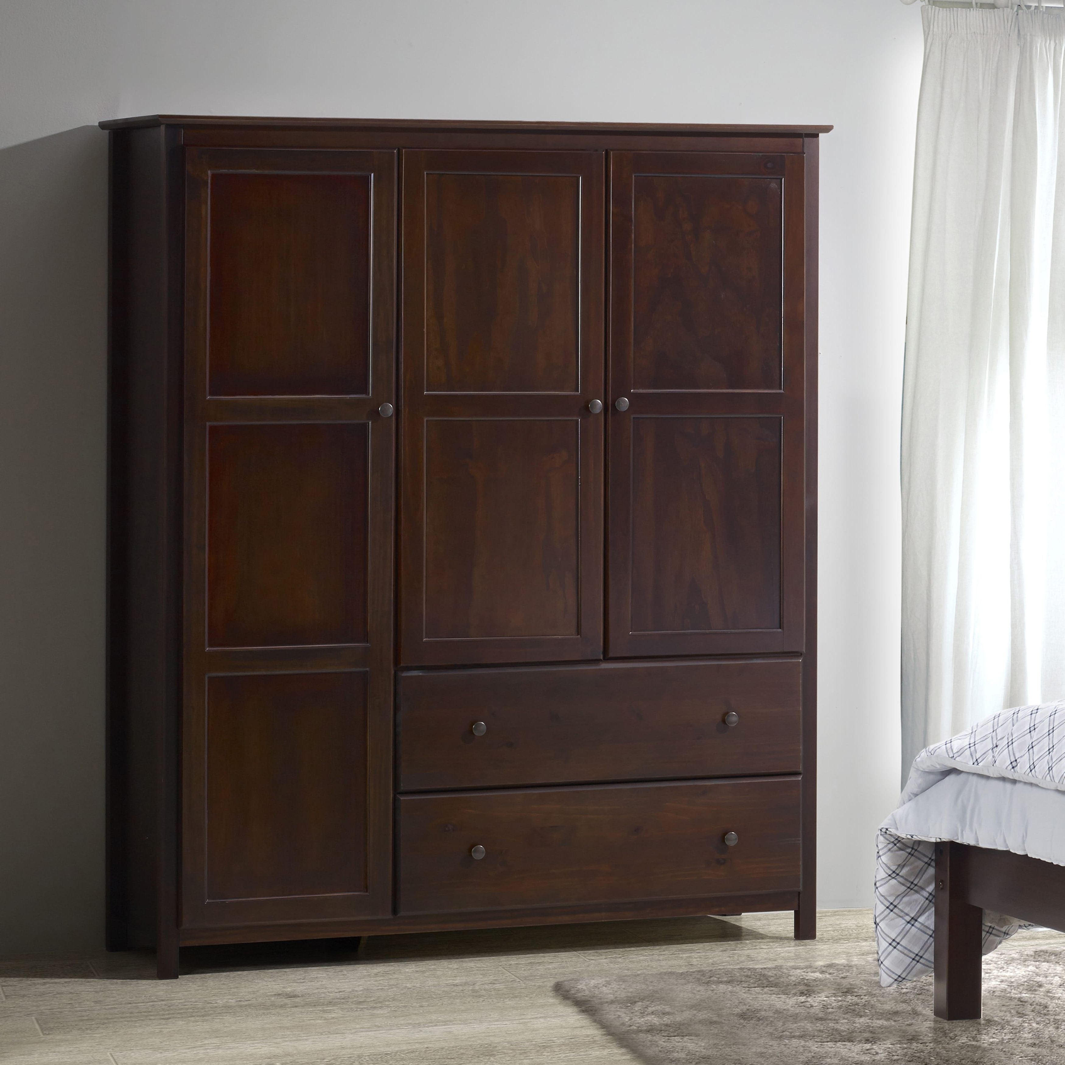 Most Up To Date Solid Dark Wood Wardrobes With Regard To Grain Wood Furniture Shaker 3 Door Solid Wood Armoire Cherry (View 12 of 15)
