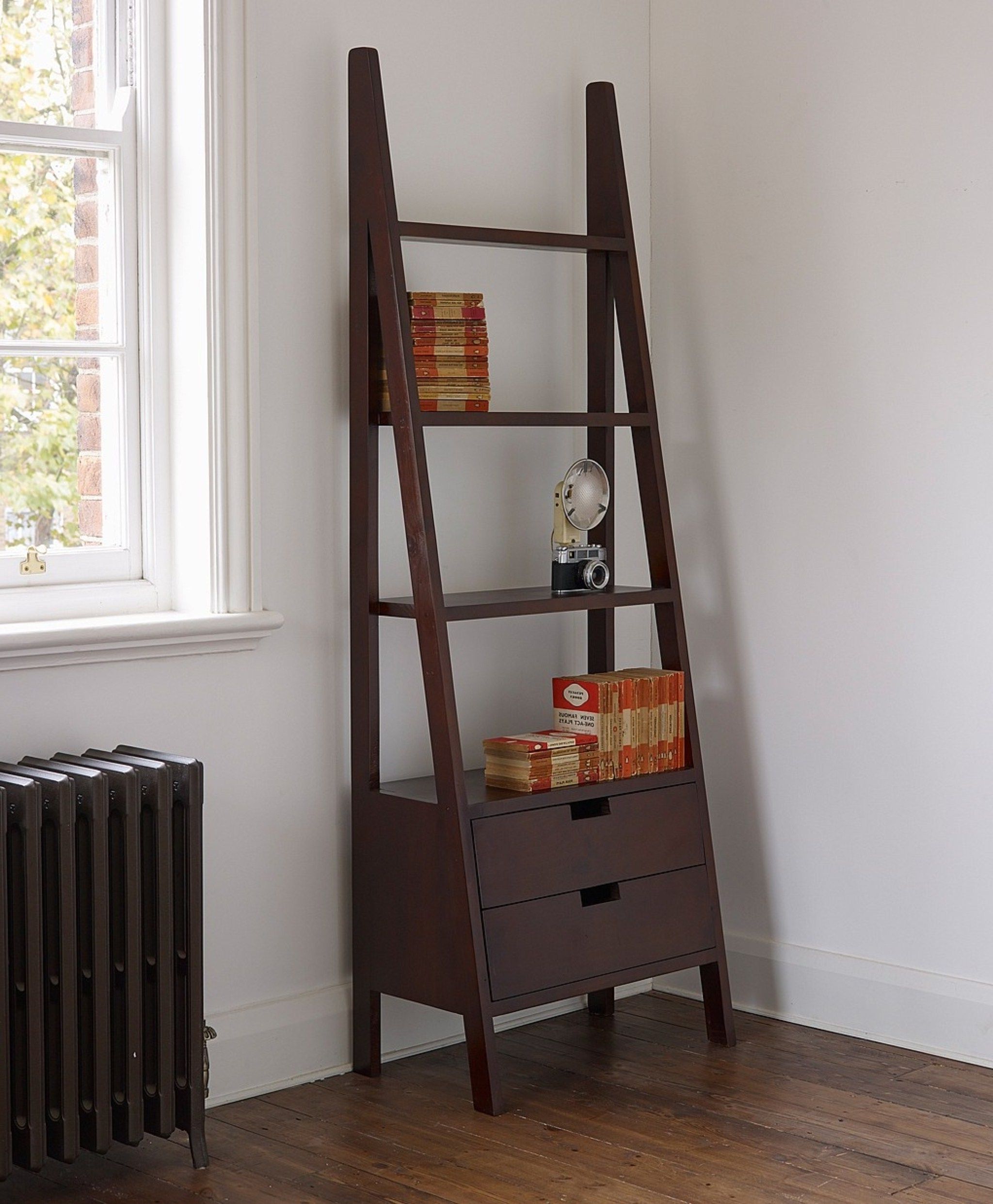 Newest Ladder Bookcases With Drawers Throughout Ladder Bookcase With Drawers For Corner Area Design (View 3 of 15)