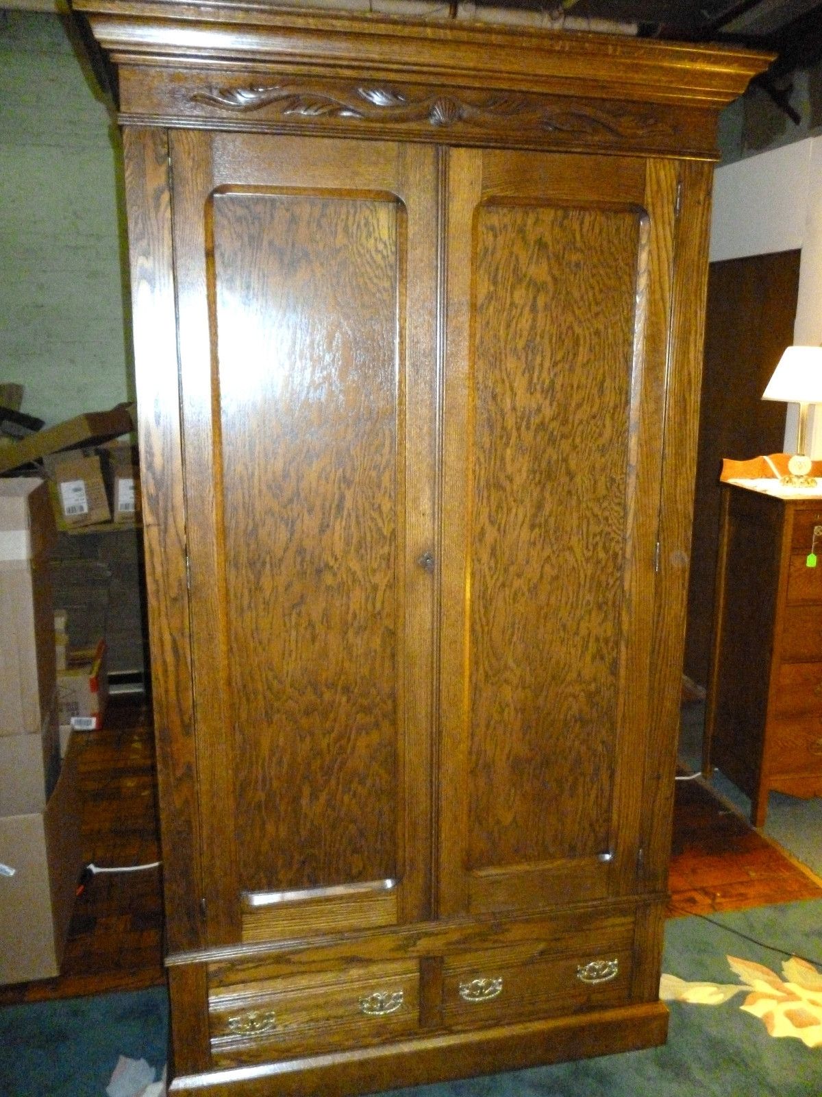 Oak Wardrobes With Drawers And Shelves Within Most Recent Antique Oak Wardrobe Armoire W/ Drawers, Shelves Refinished (View 13 of 15)