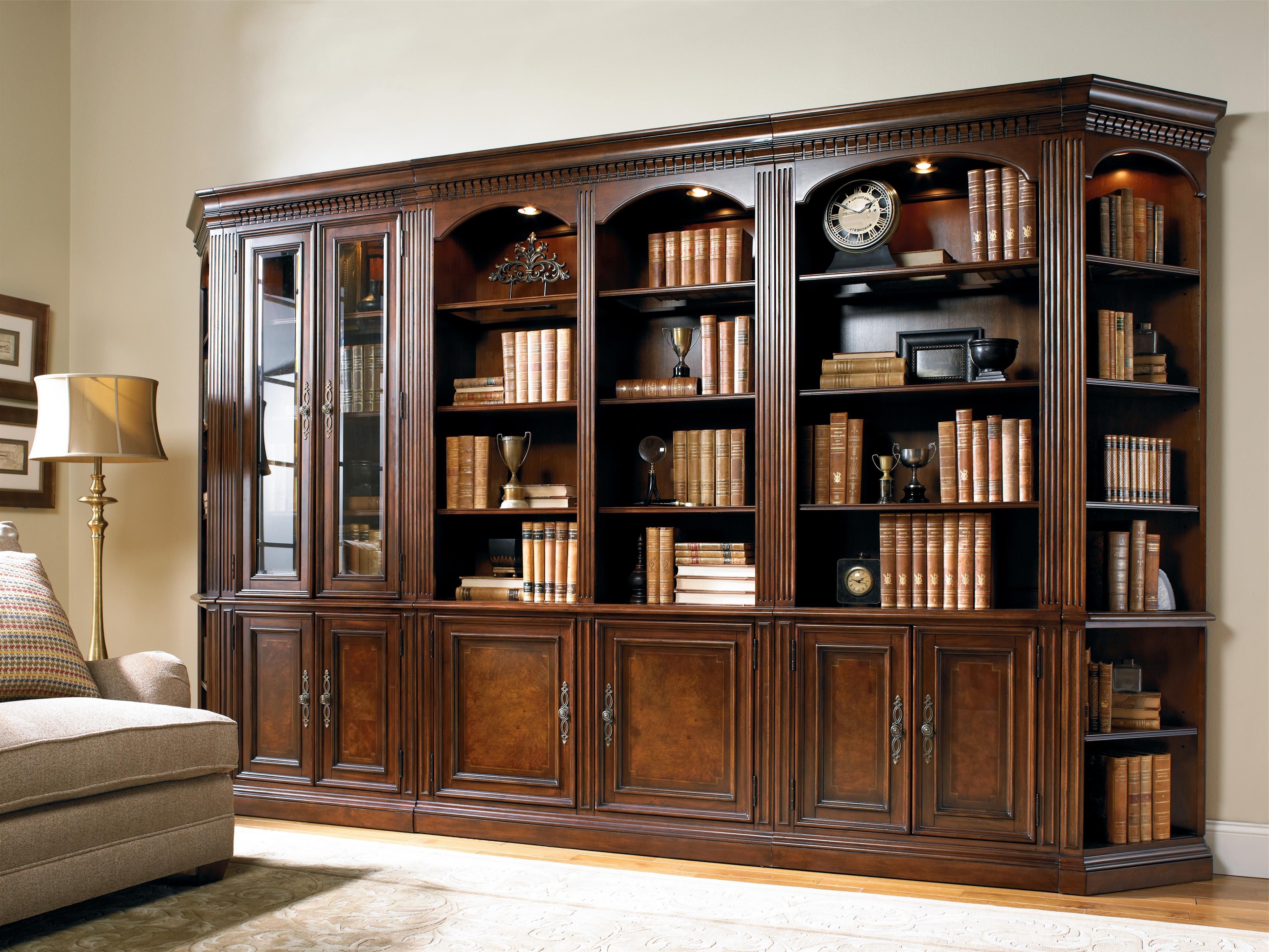 Popular Library Wall Units Bookcases With Regard To Five Piece Library Wall Unit With Touch Lighting And Adjustable (View 11 of 15)