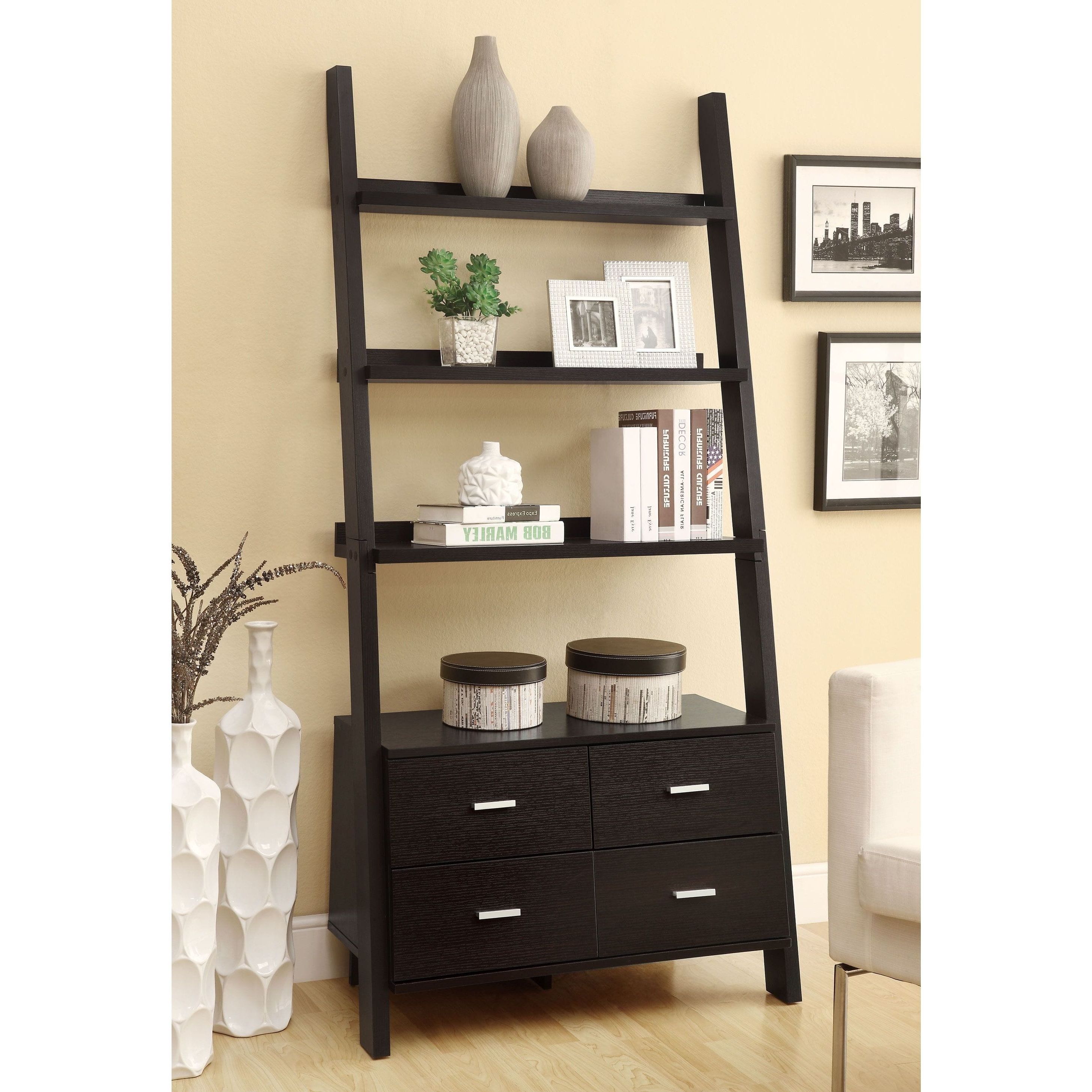 Preferred Coaster Company Cappuccino 4 Shelf 4 Drawer Ladder Bookcase – Free Intended For Ladder Bookcases With Drawers (View 15 of 15)