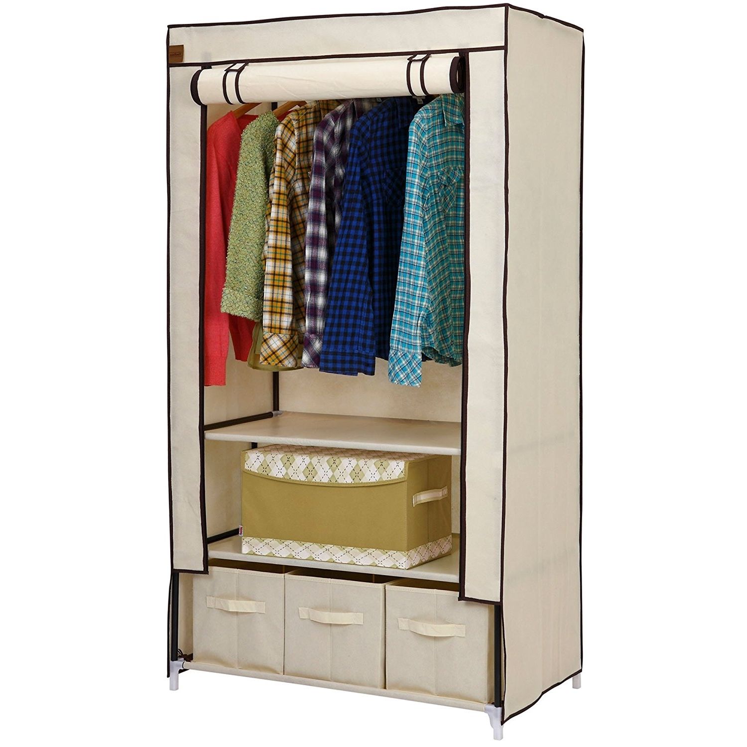 Preferred Vonhaus Double Canvas Effect Wardrobe – Clothes Storage Cupboard Inside Double Rail Single Wardrobes (View 10 of 15)