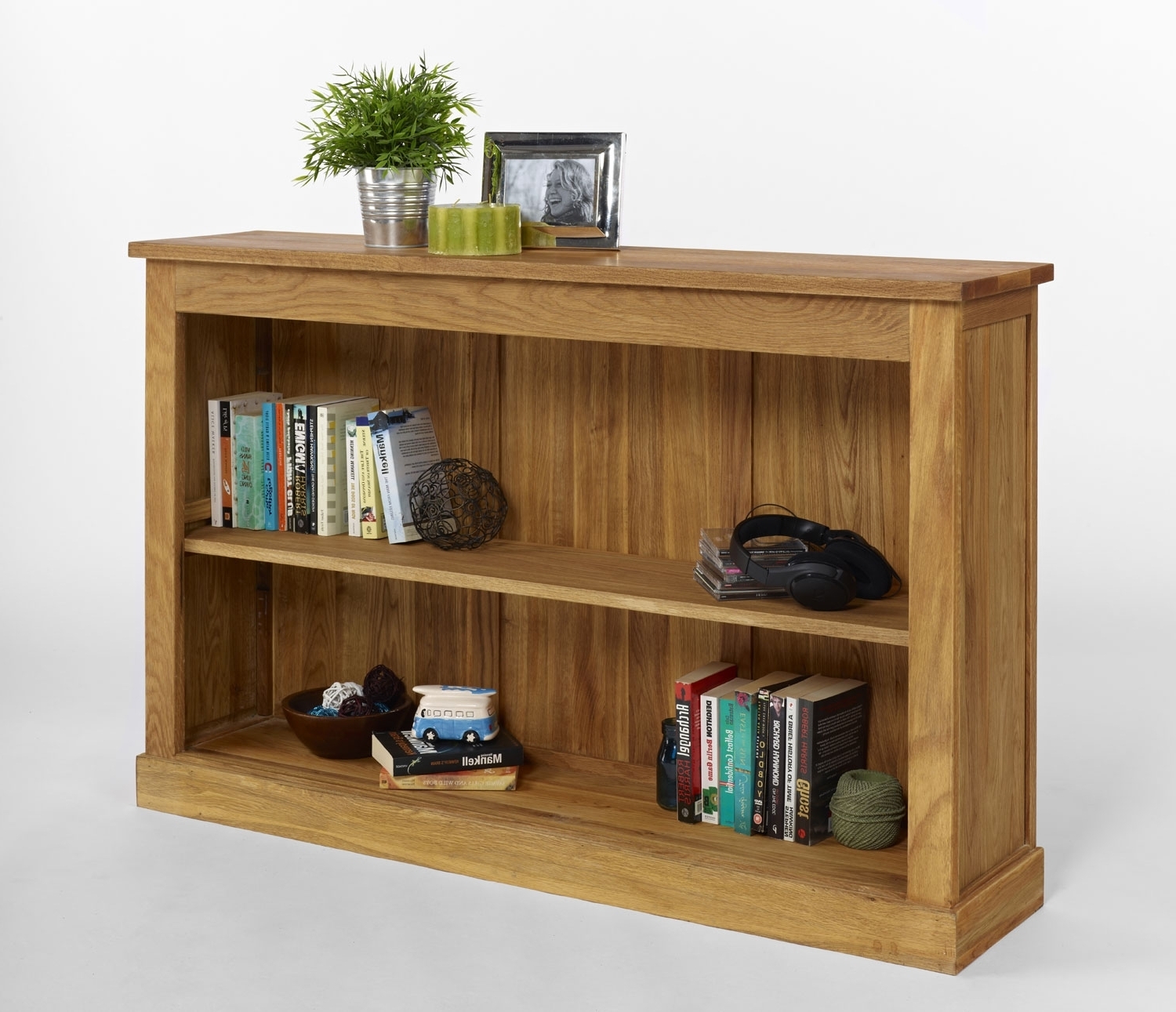 Recent Low Bookcases Inside Contemporary Oak With Solid Polished Low Bookcase Added Two Shelf (View 9 of 15)