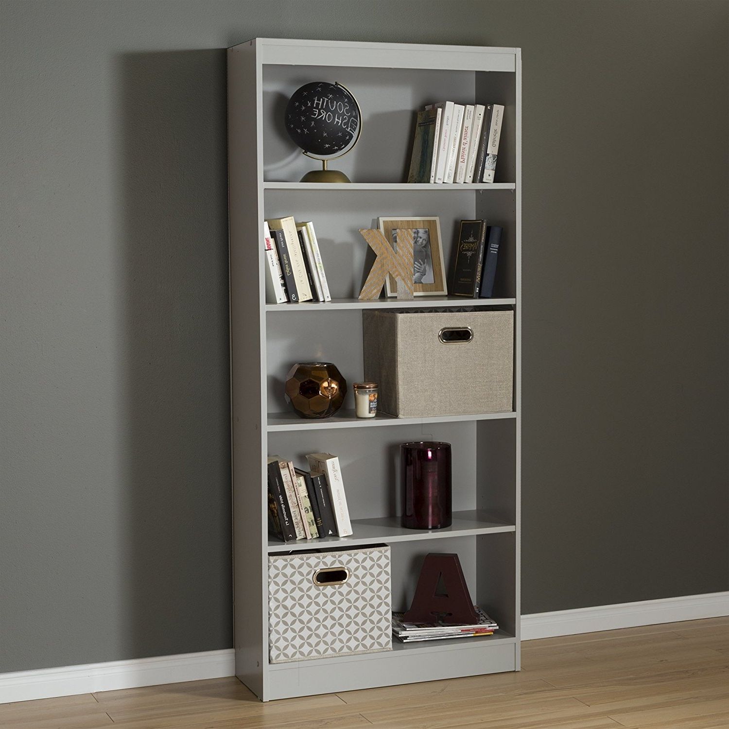 South Shore Bookcases With Fashionable Amazon: South Shore Axess 5 Shelf Bookcase, Soft Gray: Kitchen (View 14 of 15)