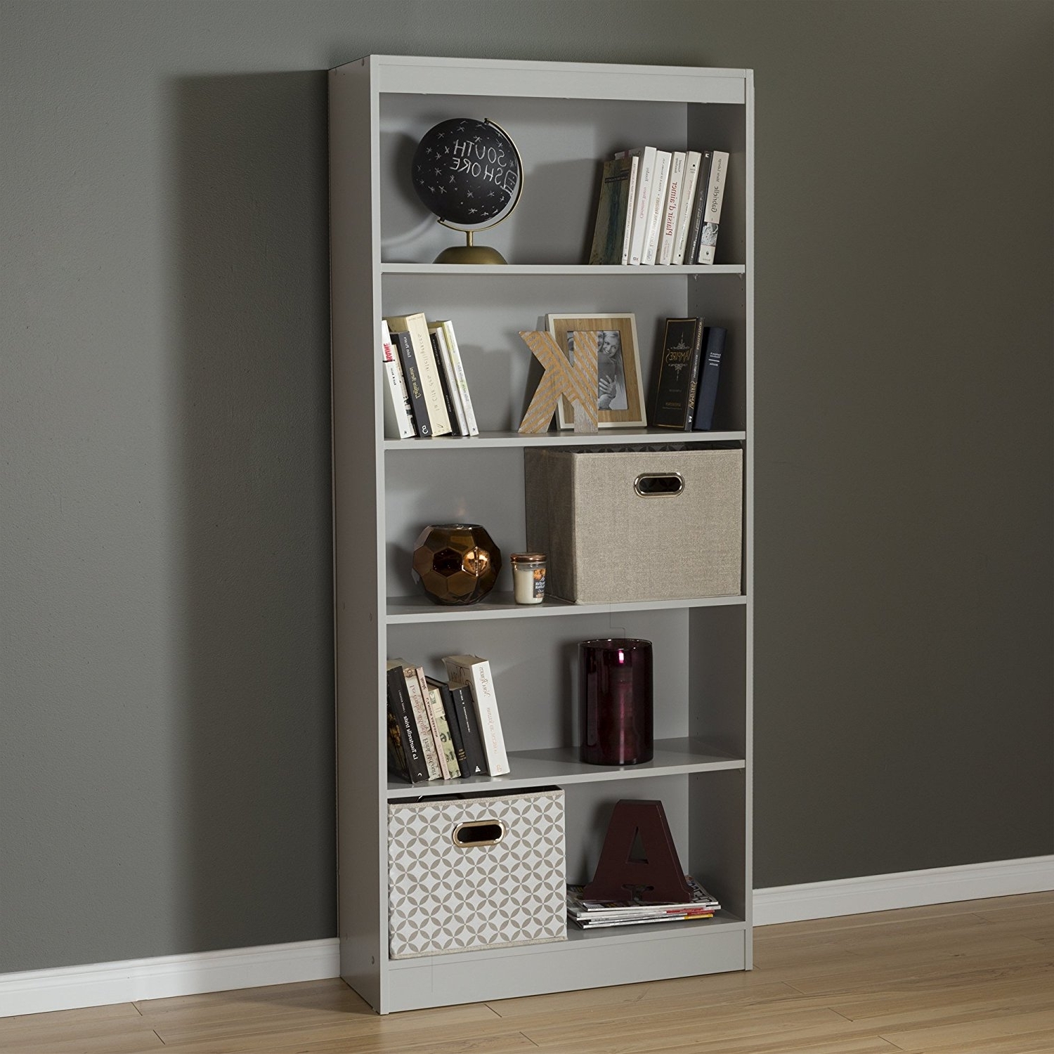 South Shore Bookcases With Fashionable Amazon: South Shore Axess 5 Shelf Bookcase, Soft Gray: Kitchen (Photo 14 of 15)