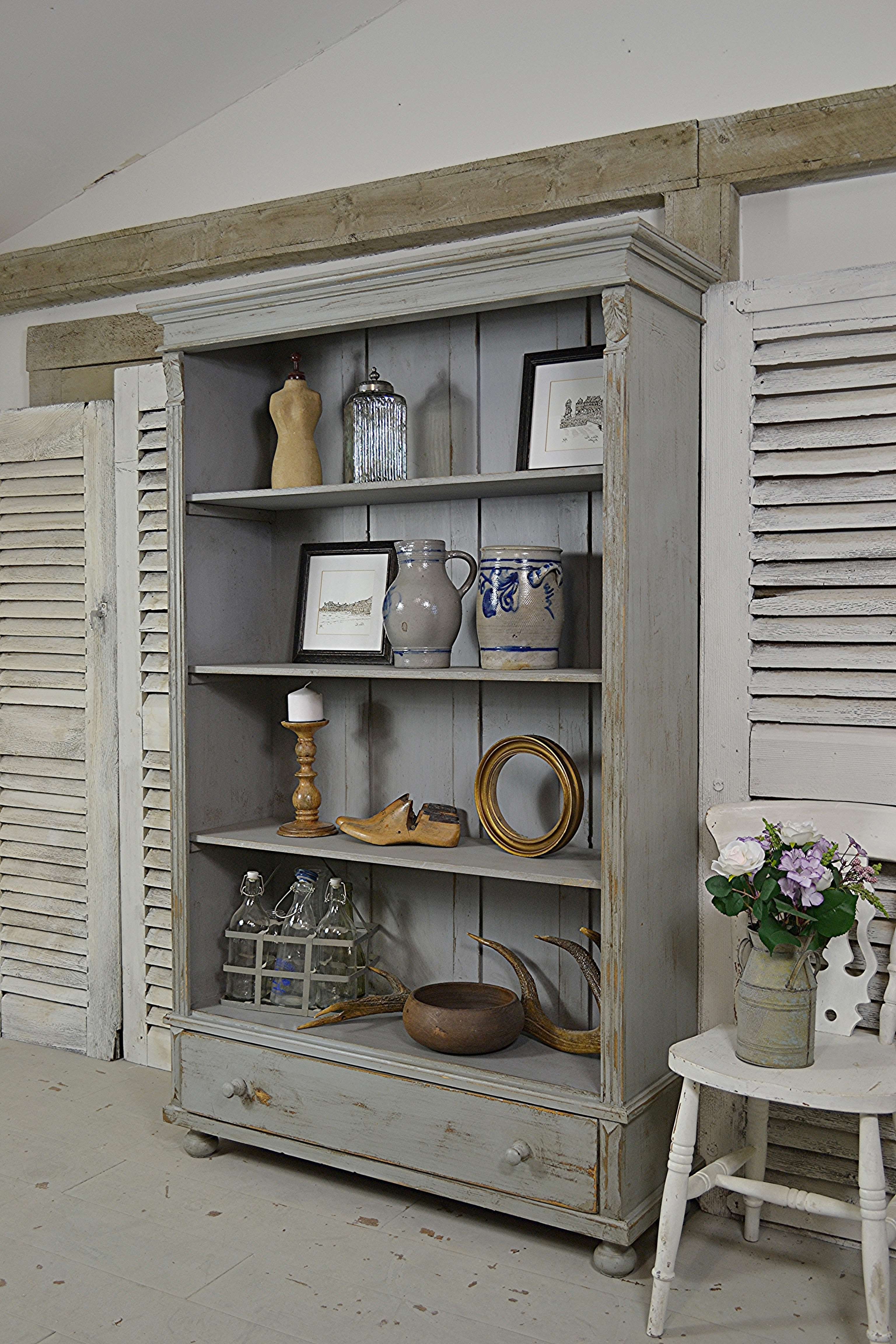 This Dutch Bookcase In Original Grey Paint Has Been Heavily Regarding Preferred Shabby Chic Bookcases (View 6 of 15)