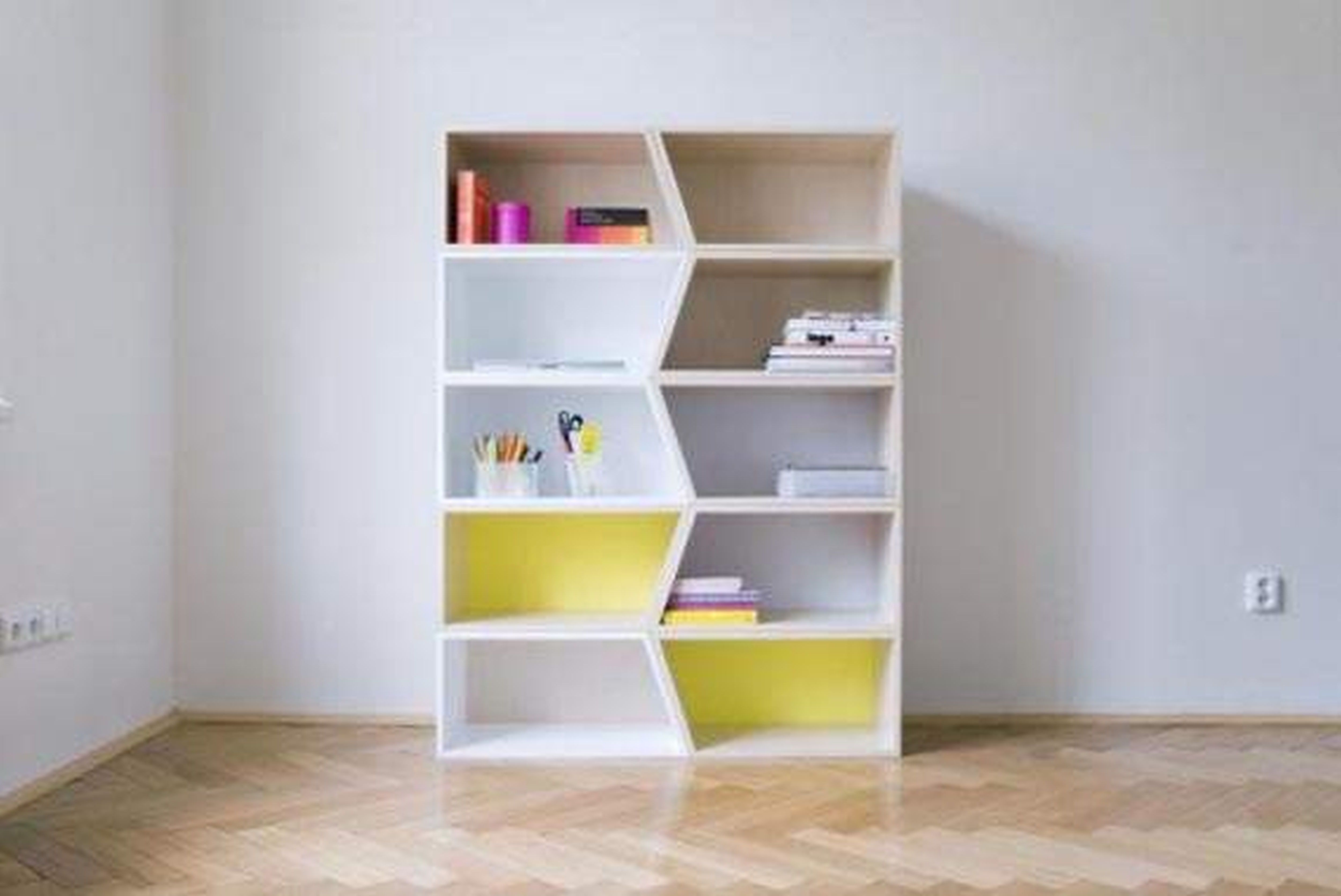 Trendy Book Cabinet Design Inside Floating White Painted Wooden Books Shelves Combined Soft Wall (View 15 of 15)