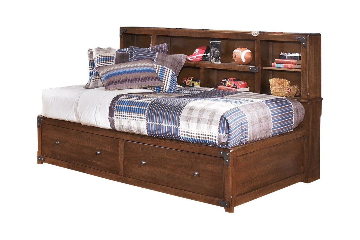 Twin Bed With Bookcases Headboard Regarding Well Known Twin Storage Bed With Bookcase Studio Headboard In Medium Brown (View 15 of 15)