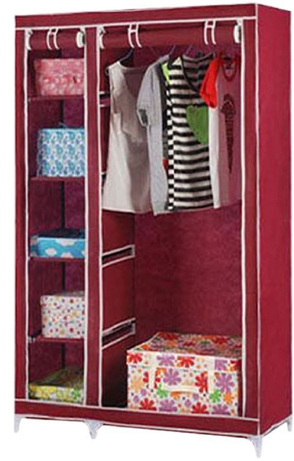 Vinsani Double Canvas Wardrobe Clothes Cupboard Hanging Rail Inside Newest Double Rail Canvas Wardrobes (Photo 1 of 15)