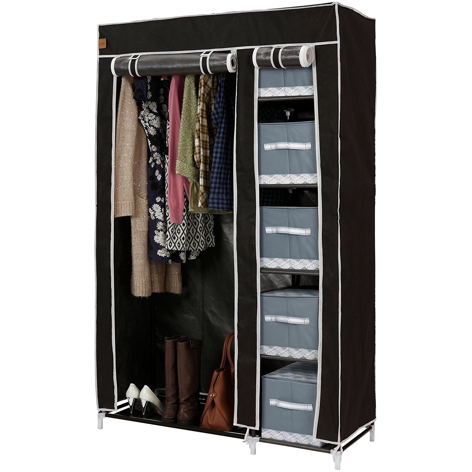 Vonhaus Double Canvas Effect Wardrobe – Clothes Storage Cupboard Intended For 2017 Double Rail Wardrobe (View 5 of 15)