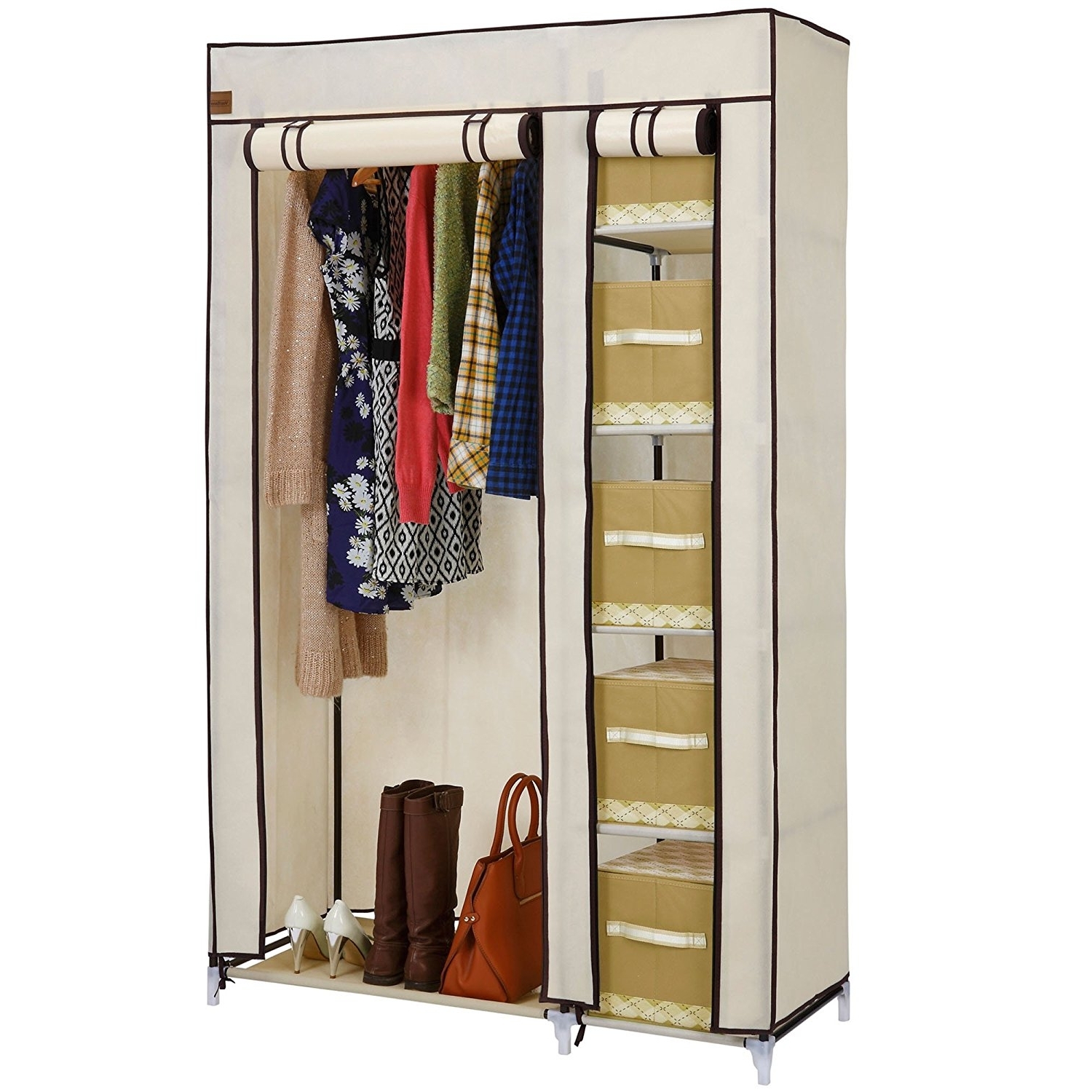 Vonhaus Double Canvas Effect Wardrobe – Clothes Storage Cupboard Throughout Well Known Double Canvas Wardrobes Rail Clothes Storage (Photo 1 of 15)