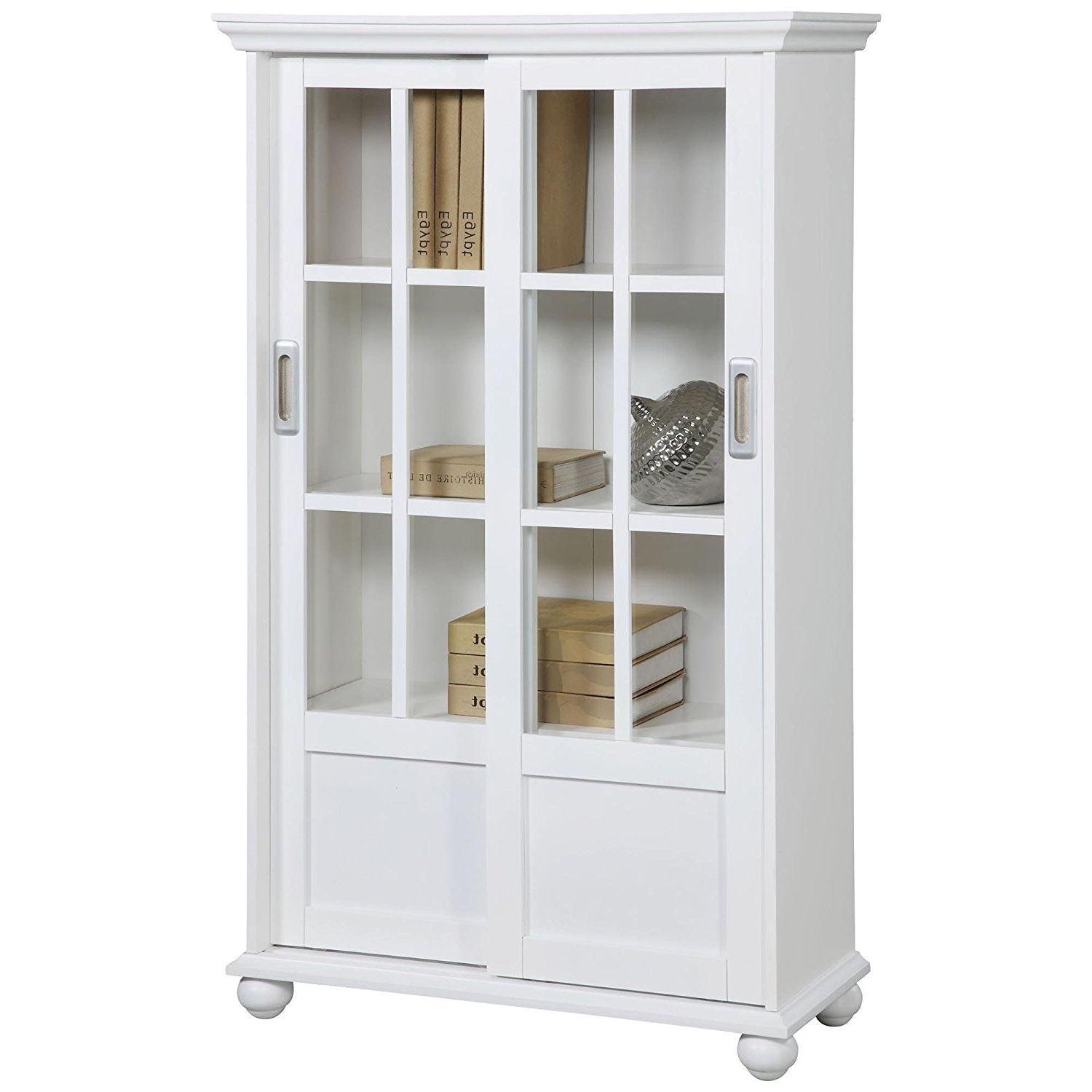Well Known Bookcases With Doors In Amazon: Ameriwood Home Aaron Lane Bookcase With Sliding Glass (View 4 of 15)