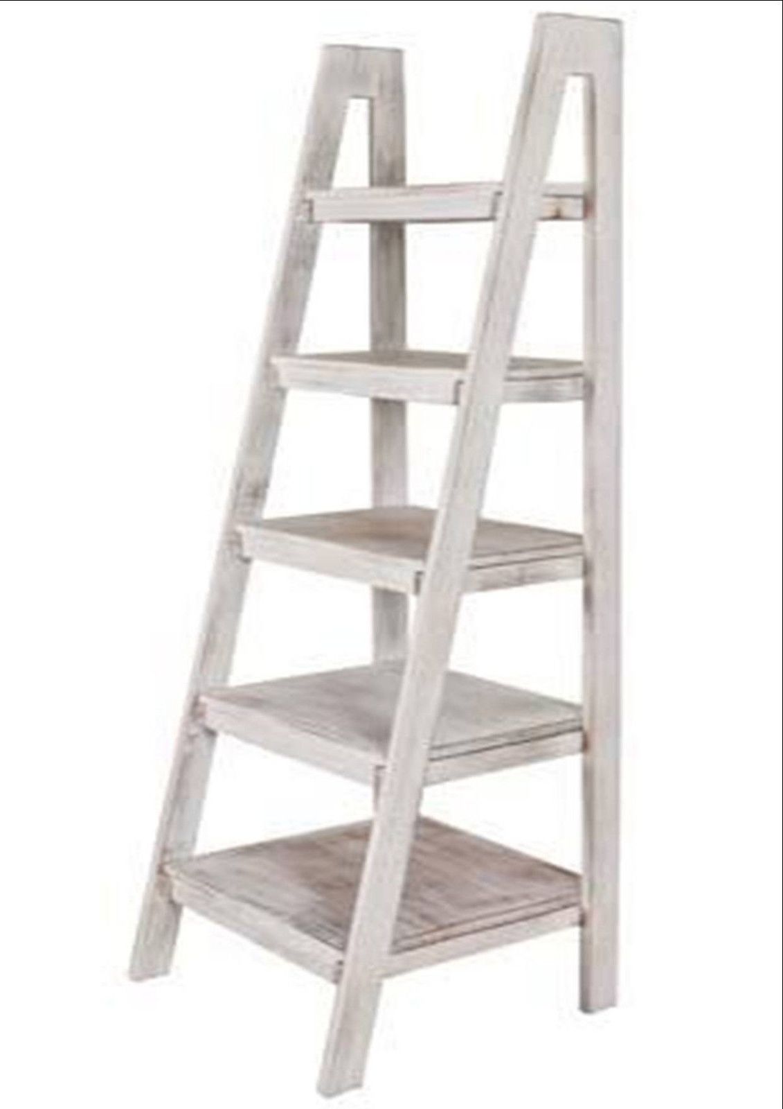 Well Known Whitewash Bookcases Intended For Portobello Rustic White Wash Wood Ladder Library Unit Shelves (View 10 of 15)