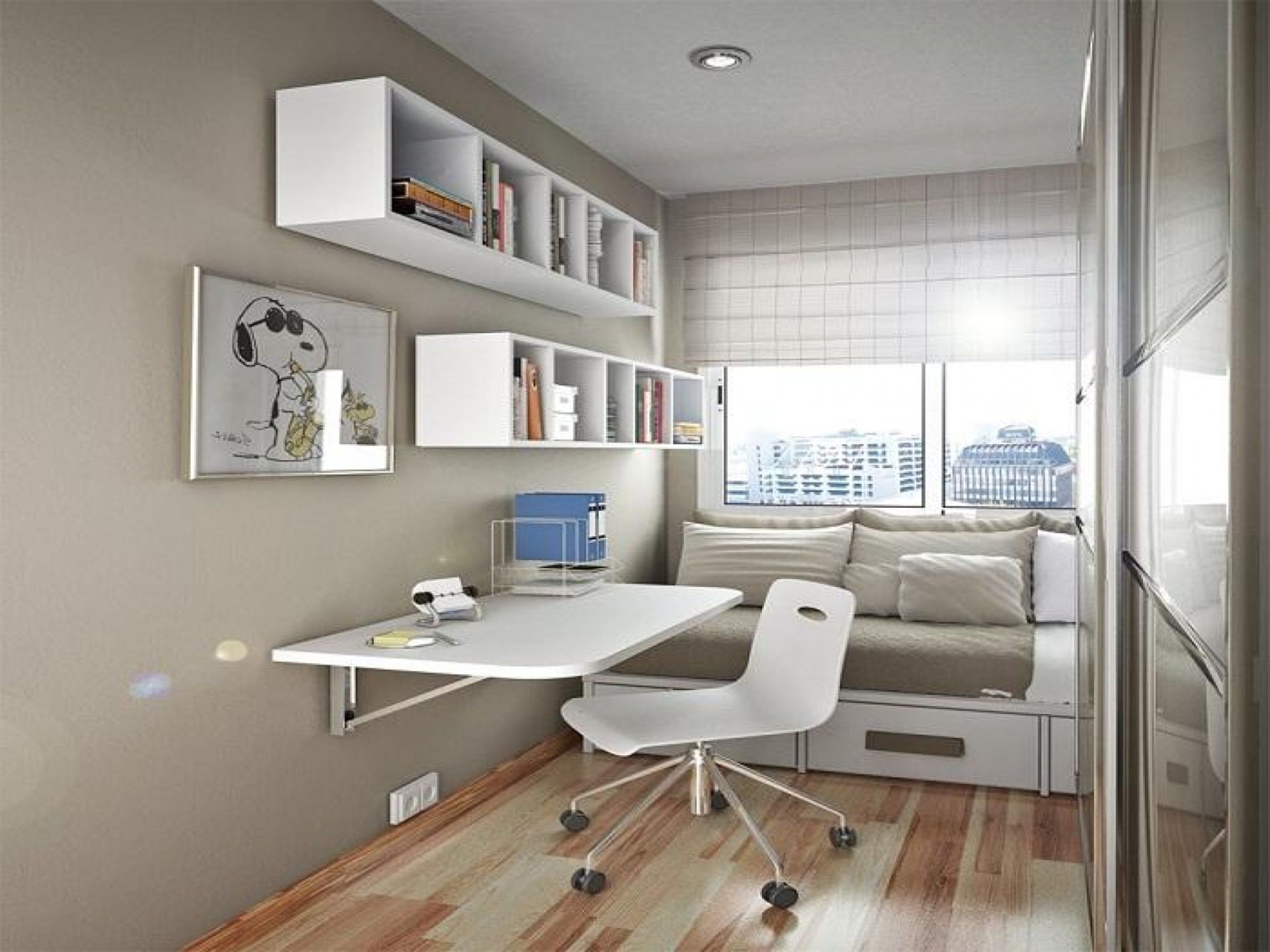 Well Liked Study Shelving Ideas With Study Room Decoration With Wall Mounted Desk And White Wall (View 2 of 15)