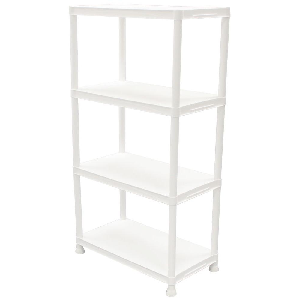 White Shelving Units For Well Known Hdx 4 Shelf 15 In. D X 28 In. W X 52 In. H Black Plastic Storage (Photo 1 of 15)