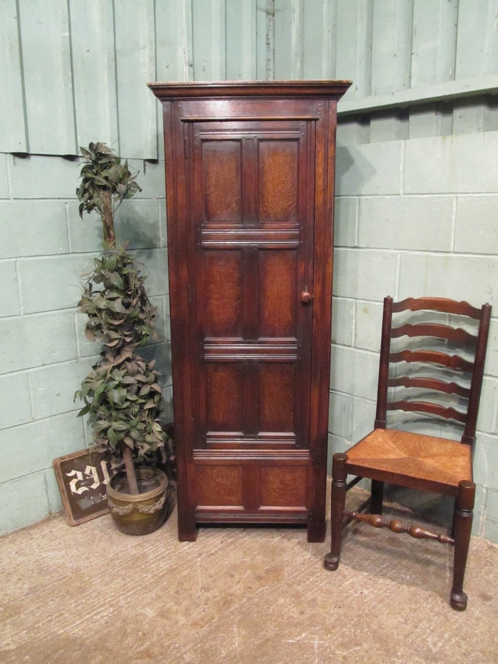 2017 Antique Oak Narrow Single Wardrobe C1920 (Photo 1 of 15)