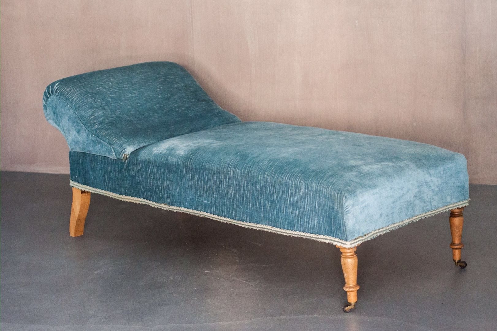 2017 Upholstered Chaise Lounges Regarding Vintage Chaise Lounge With Sky Blue Velvet Upholstery For Sale At (View 7 of 15)