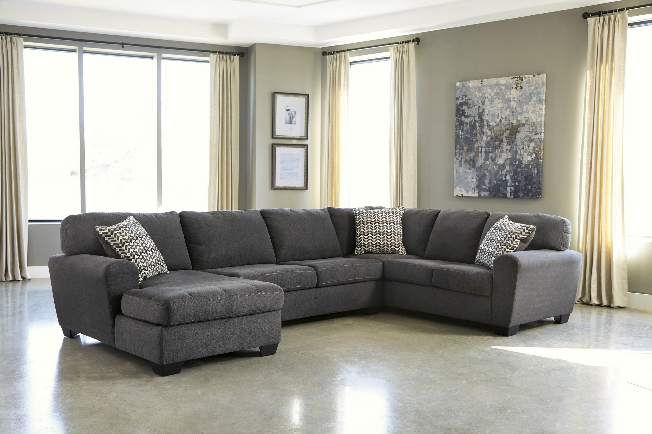 2018 Alenya 3 Piece Sectional Quartz Fabric Reclining Sectional Grey Regarding Charcoal Sectionals With Chaise (View 1 of 15)