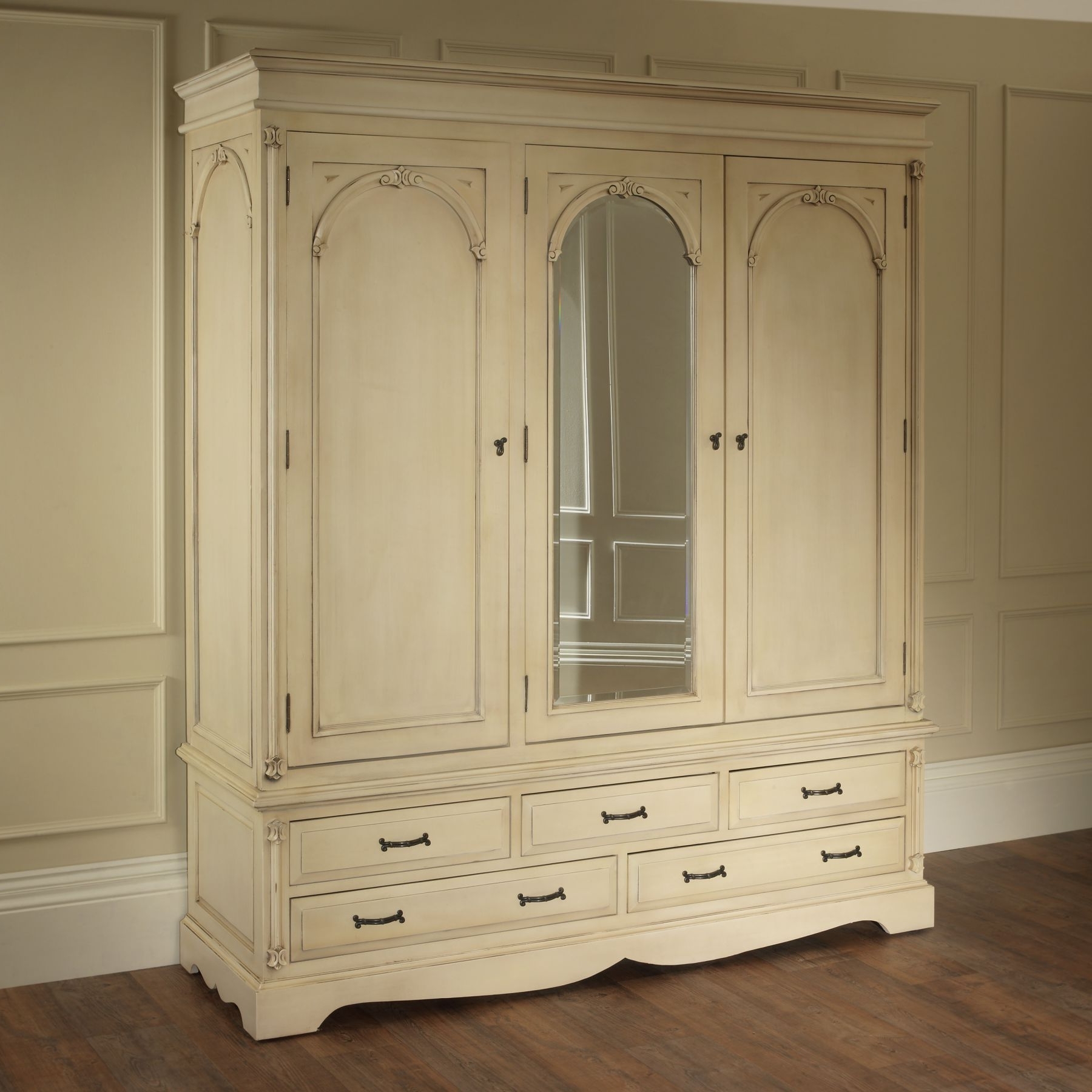 2018 Antique White Wardrobes For French Style Mirrors Cheap Wardrobes Cream Wardrobe Armoires Doors (View 11 of 15)