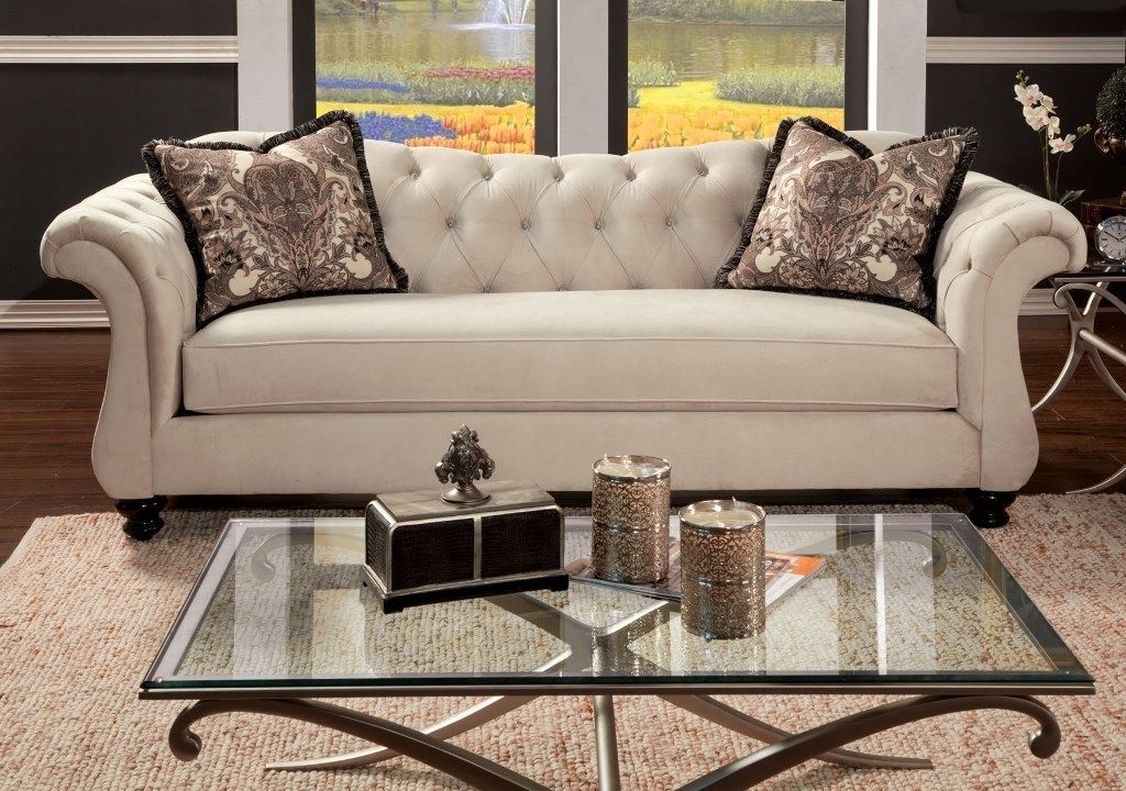 2018 Antoinette Traditional Ivory Premium Fabric Sofa Couch – Shop For With Regard To Traditional Fabric Sofas (View 9 of 10)