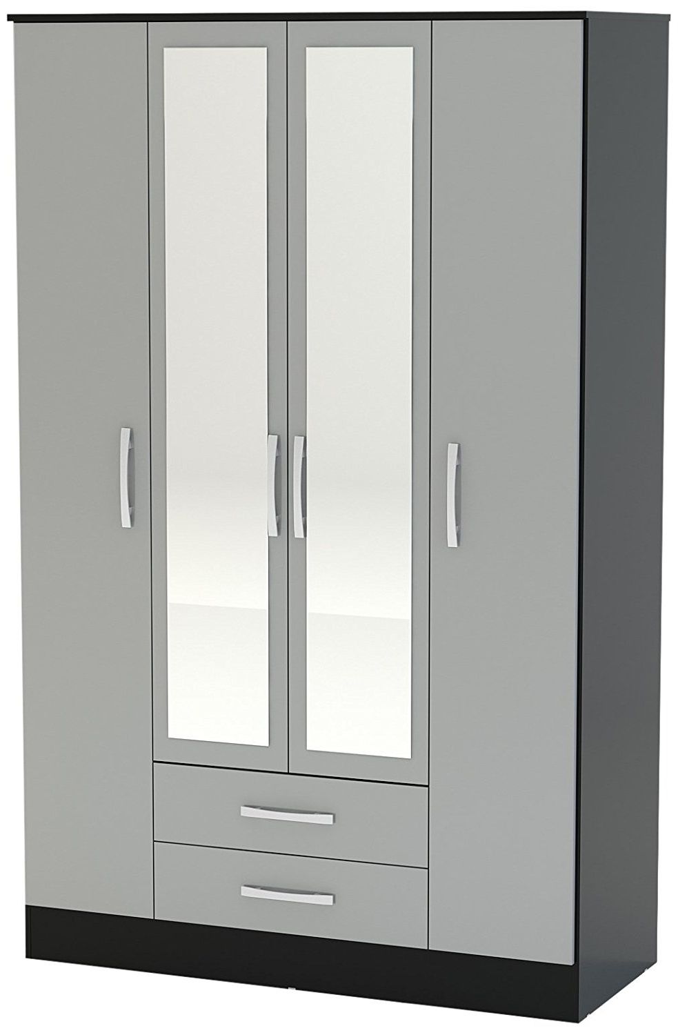 4 Door Wardrobes With Mirror And Drawers Within Famous Birlea Lynx 4 Door 2 Drawer Wardrobe With Mirror – High Gloss (View 5 of 15)