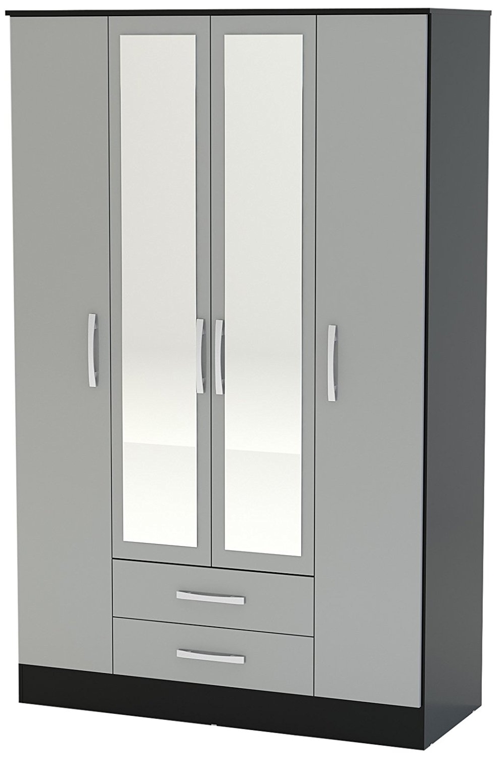 4 Door Wardrobes With Mirror And Drawers Within Famous Birlea Lynx 4 Door 2 Drawer Wardrobe With Mirror – High Gloss (Photo 5 of 15)