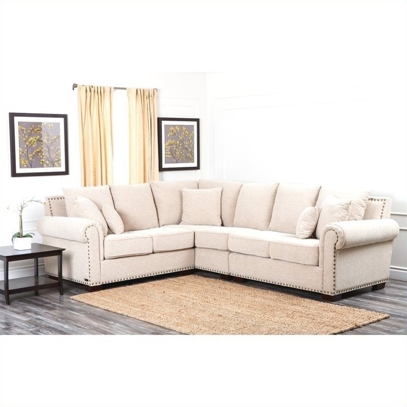 Abbyson Sectional Sofas In Well Liked Abbyson Living Bromley Fabric Nailhead Sectional Sofa In Sandstone (Photo 1 of 15)