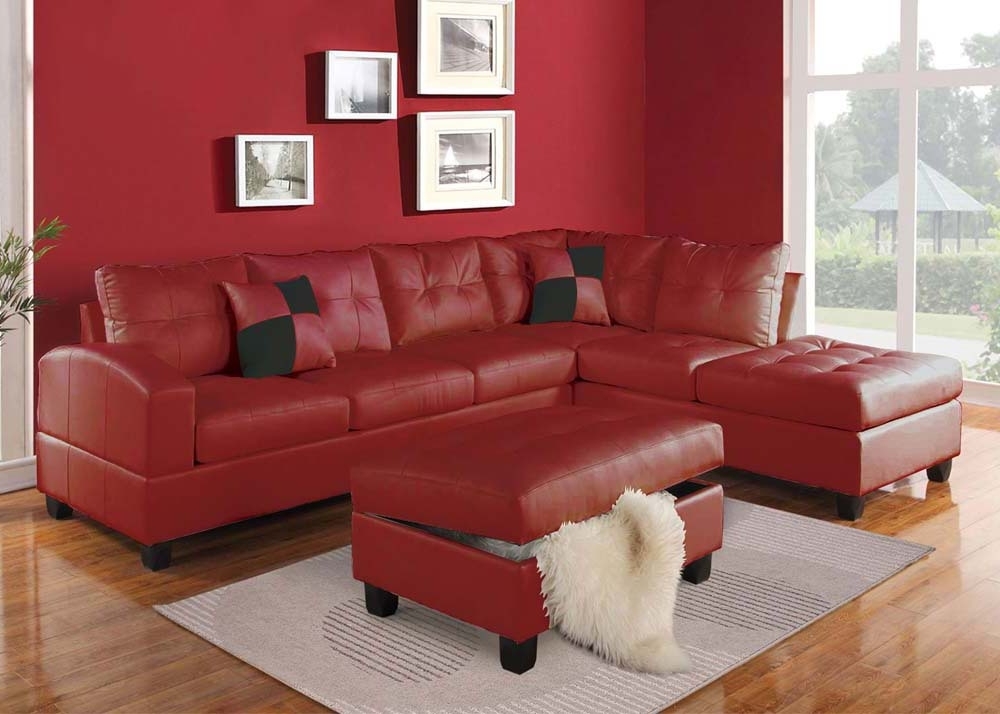 Acme Furniture Kiva 51185 Red Bonded Leather Reversible Sectional With Preferred Red Leather Sectional Couches (Photo 10 of 10)