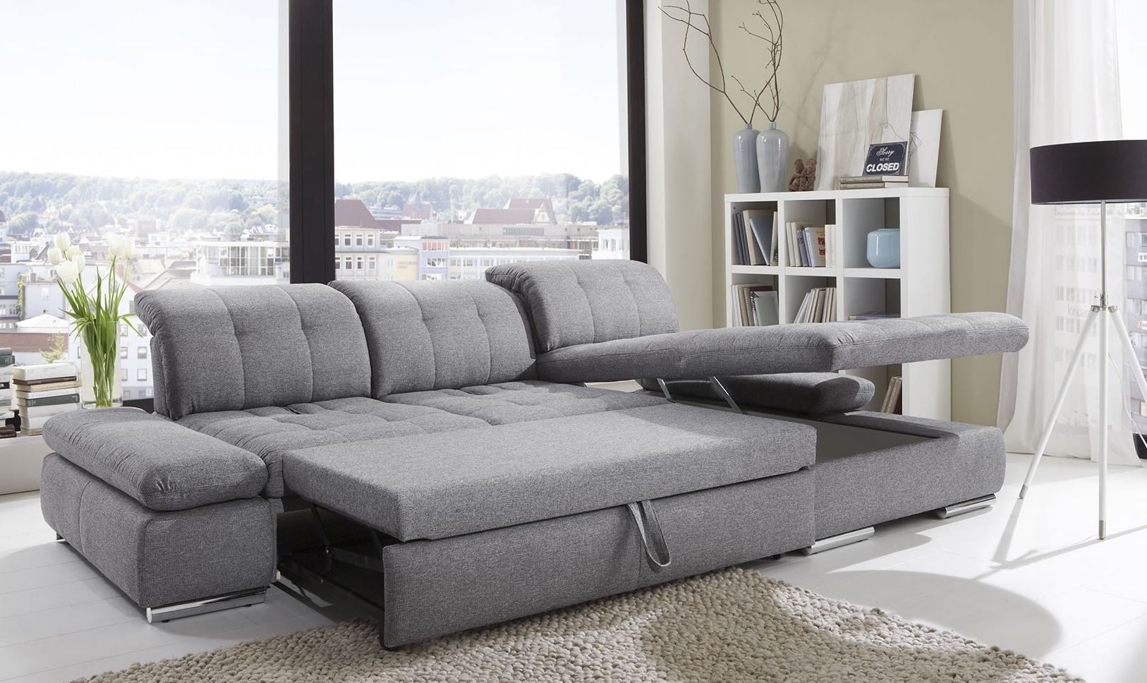 Alpine Sectional Sleeper Sofa, Left Arm Chaise Facing, Black With Fashionable Sectional Sleeper Sofas With Chaise (Photo 2 of 15)